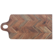 Acacia Wood Rectangle Chevron Serving Board with Handle, Kitchen Tray, Cheese Board, Cutting Board, Entertaining Platter