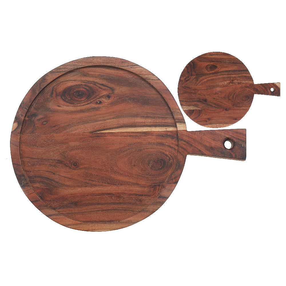 Acacia Wood Round Serving Tray with Handle, Kitchen Platter, Cheese Board, Party Tray, Entertaining Board