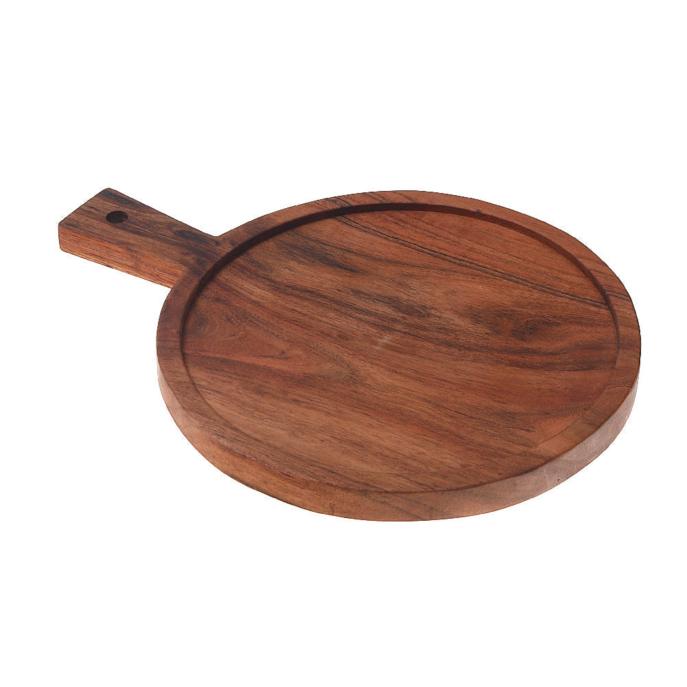 Acacia Wood Round Serving Tray with Handle, Kitchen Platter, Cheese Board, Party Tray, Entertaining Board