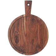 Acacia Wood Round Serving Tray with Handle, Kitchen Platter, Cheese Board, Party Tray, Entertaining Board