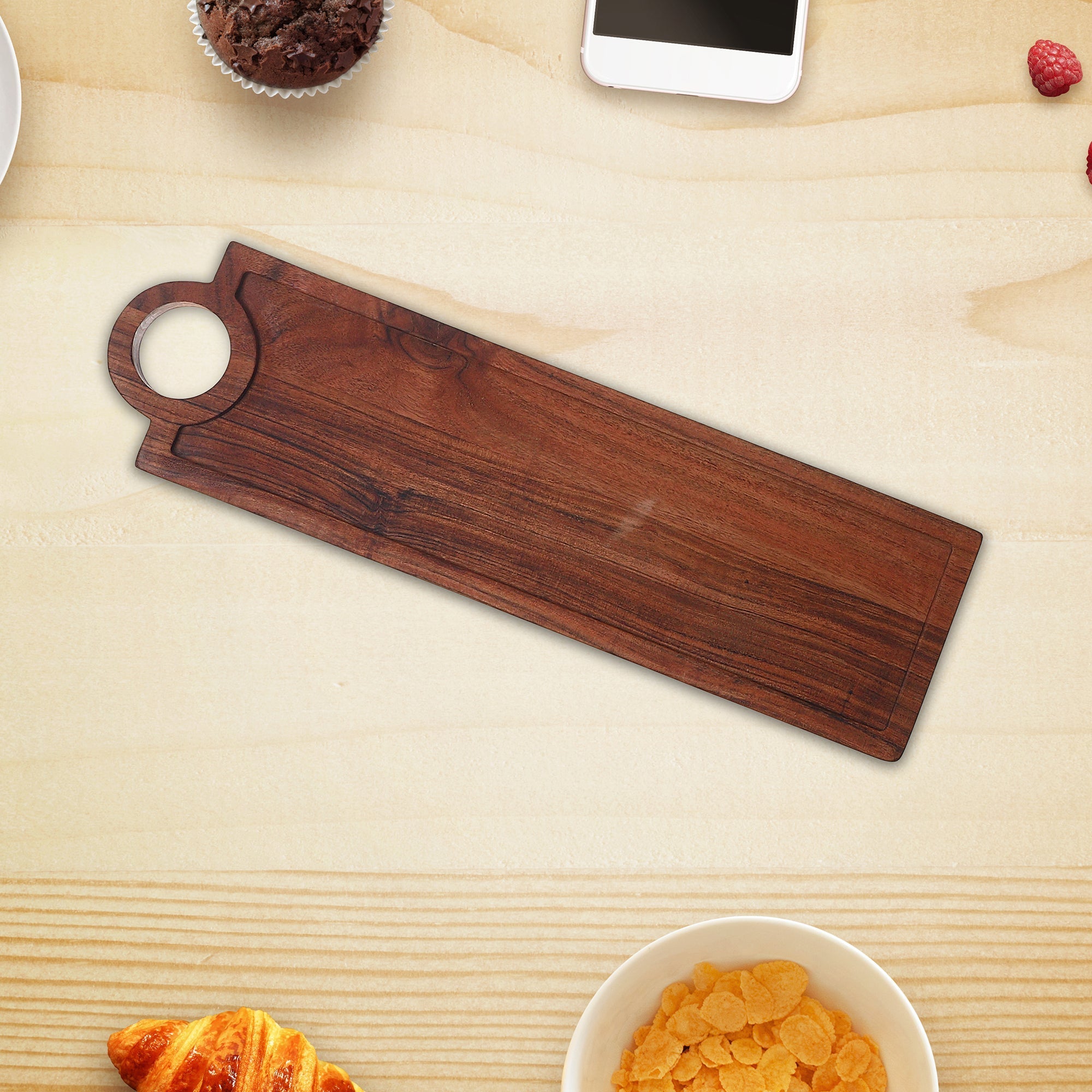 Acacia Wood Rectangular Serving Tray With Handle Decorative Kitchen Serving Tray