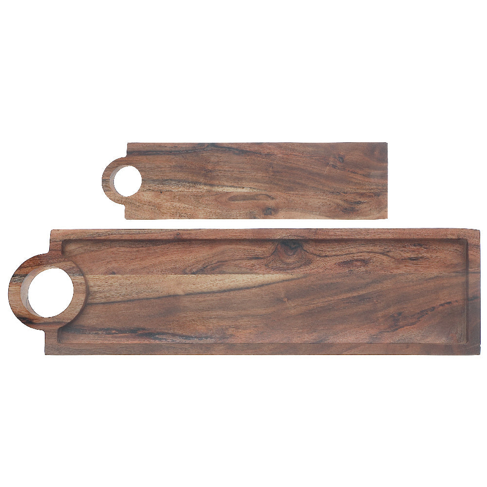 Custom Acacia Wood Rectangle Serving Tray With Handle, Wooden Serving Tray, Kitchen Serving Tray