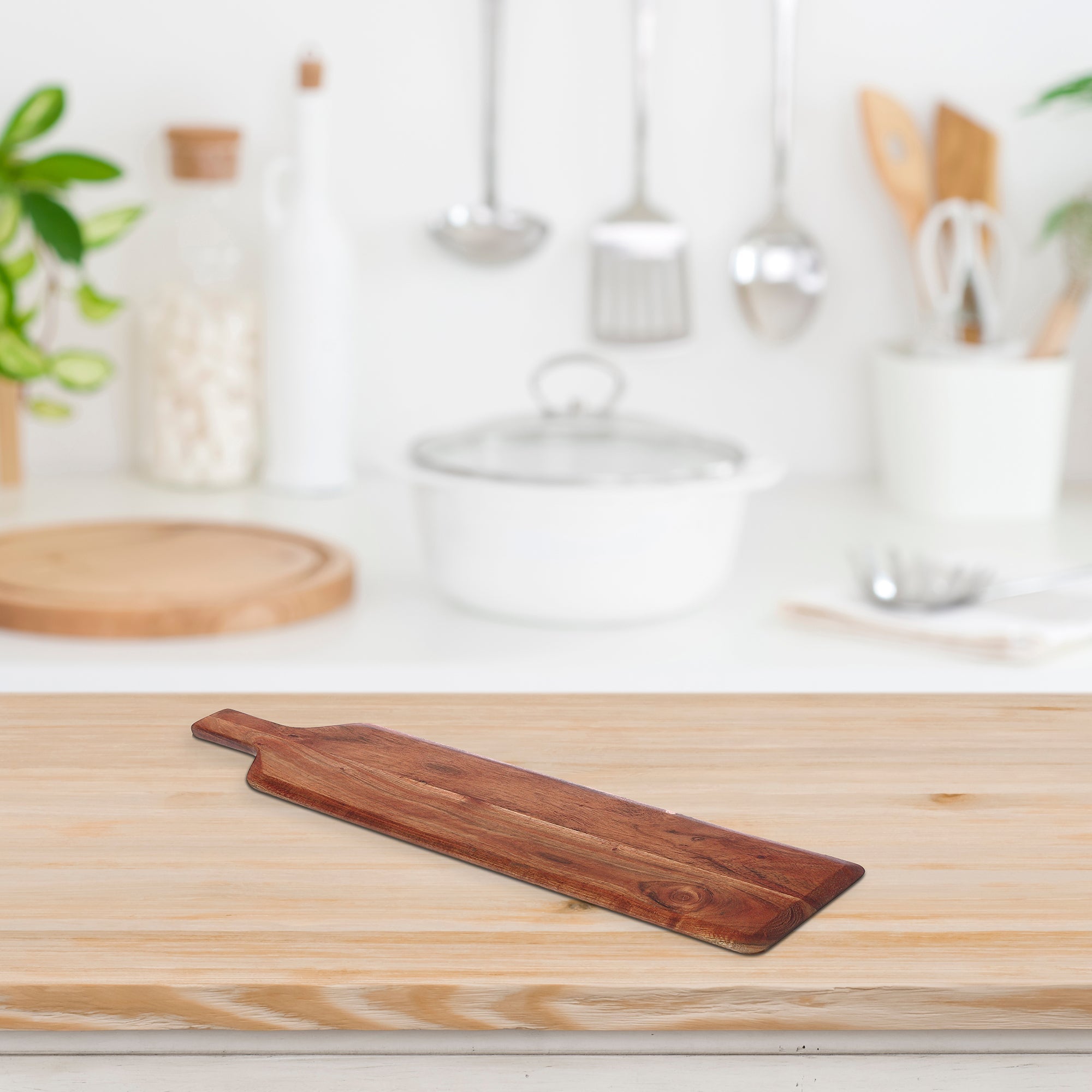 Acacia Wood Beveled Serving Board With Handle Rustic Kitchen Serving Platter
