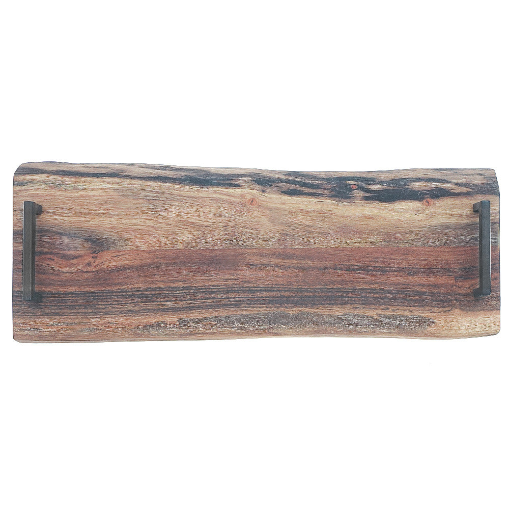 Custom Acacia Wood Live Edge Serving Board With Iron Handles, Charcuterie Board, Kitchen Serving Board