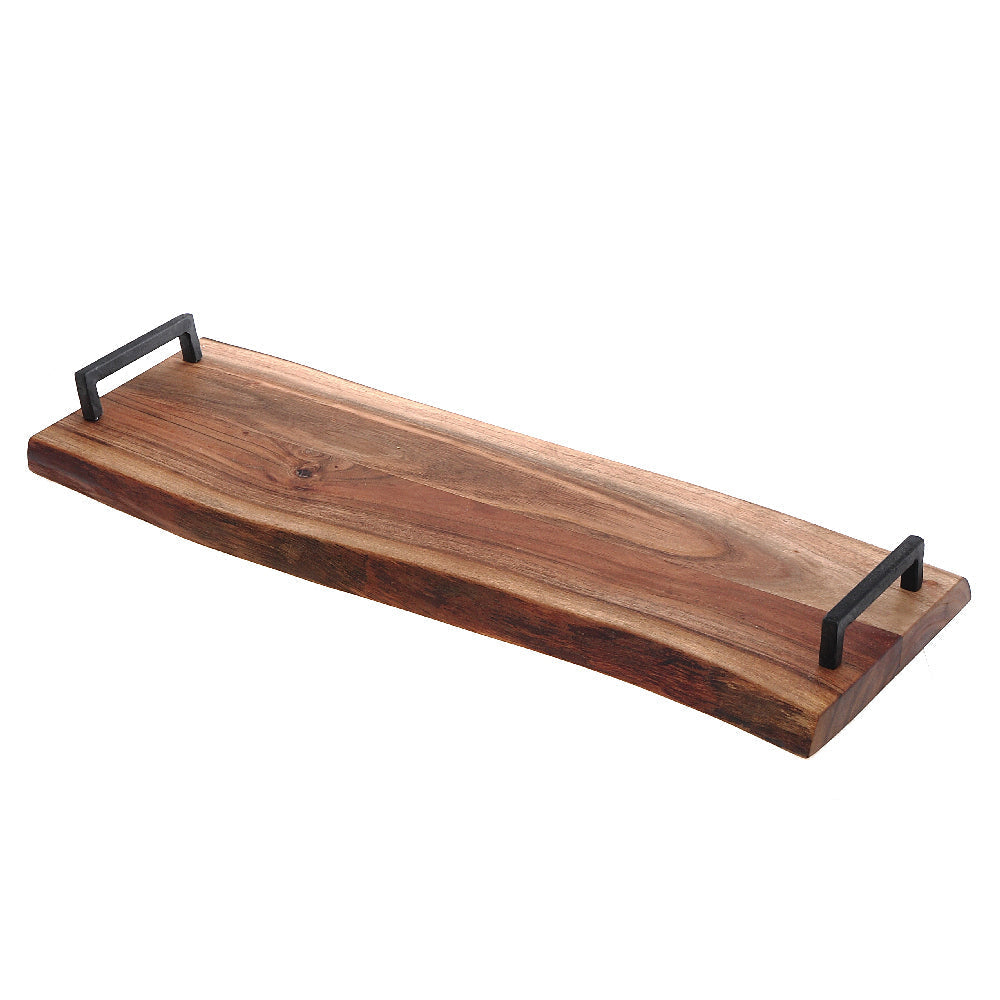 Custom Acacia Wood Live Edge Serving Board With Iron Handles, Charcuterie Board, Kitchen Serving Board