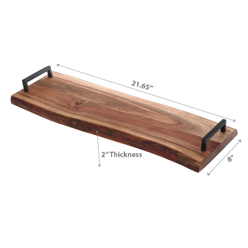 Custom Acacia Wood Live Edge Serving Board With Iron Handles, Charcuterie Board, Kitchen Serving Board