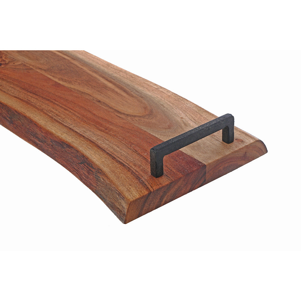 Custom Acacia Wood Live Edge Serving Board With Iron Handles, Charcuterie Board, Kitchen Serving Board