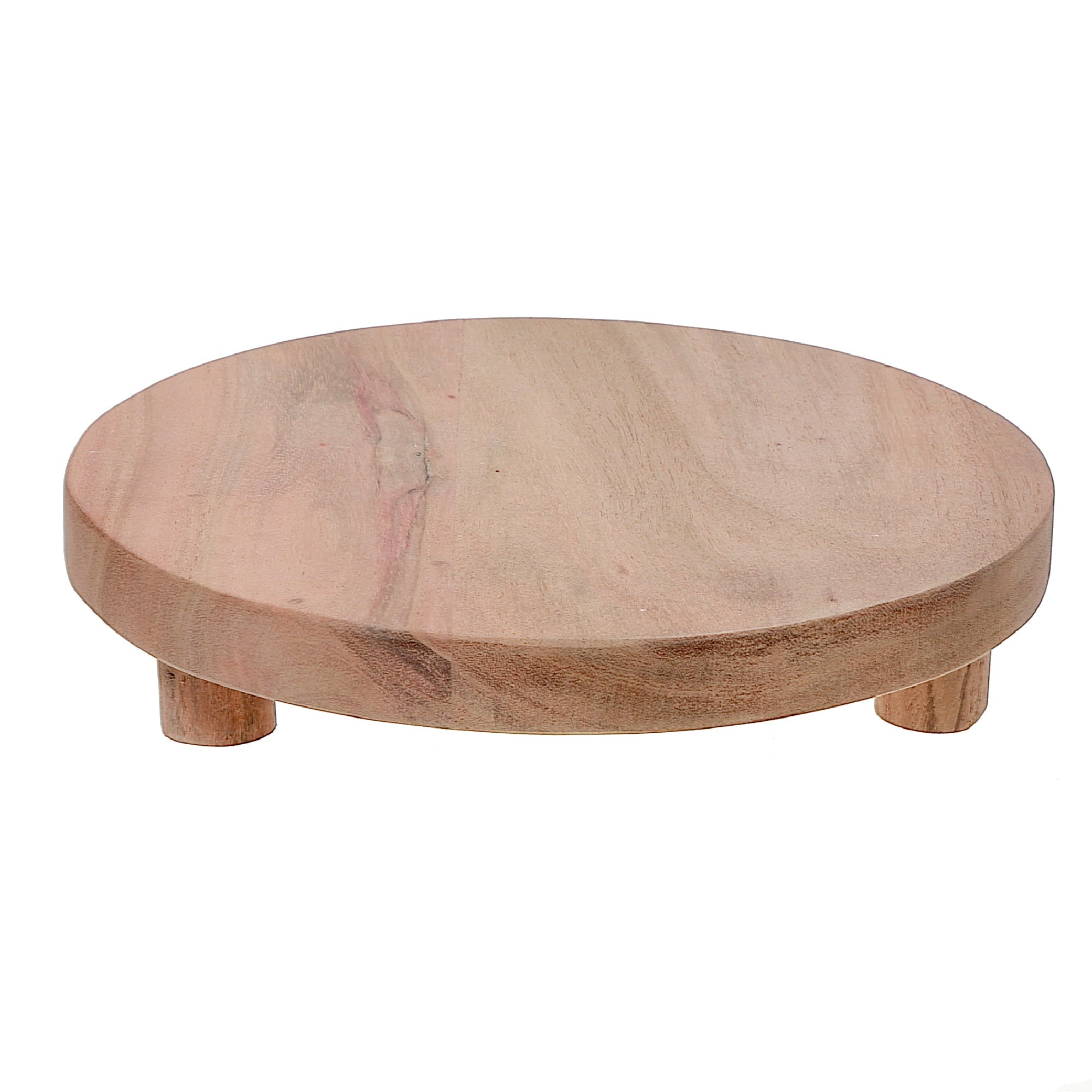 Acacia Wood Round Table Riser, Rustic Kitchen Display Stand, Serving Tray Riser