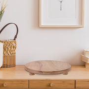 Acacia Wood Round Table Riser, Rustic Kitchen Display Stand, Serving Tray Riser