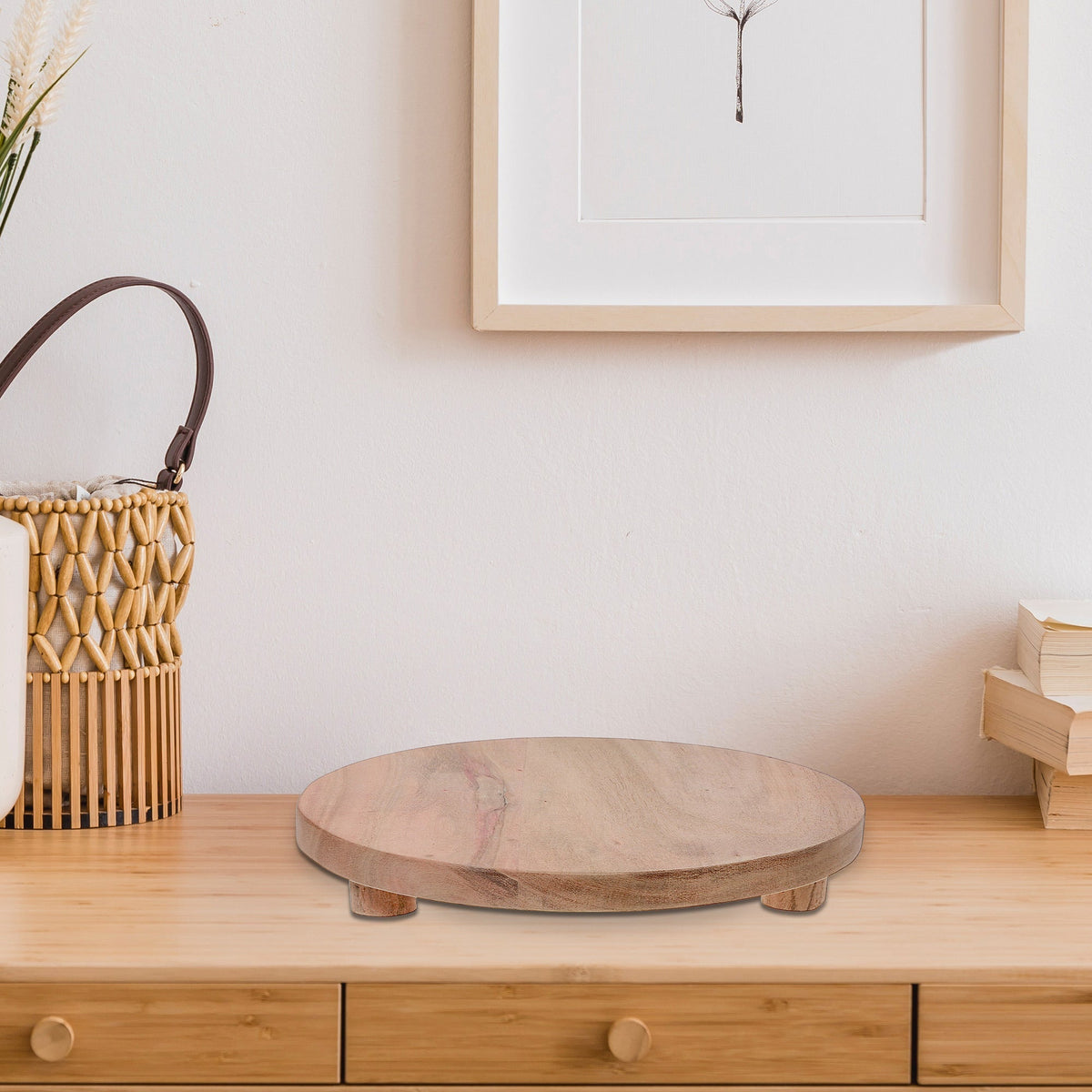 Round Tabletop Platform Riser Acacia Wood Round Table Riser, Rustic Kitchen Display Stand, Serving T ...