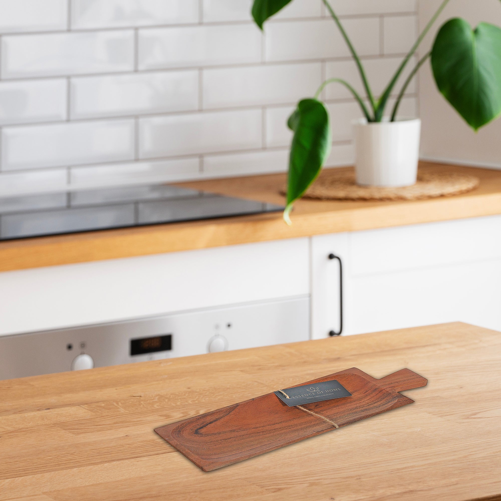 Acacia Wooden Bevelled Serving Board With Handle Small, Small Acacia Serving Board With Handle, Beveled Edge Charcuterie Platter, Rustic Kitchen Accessory