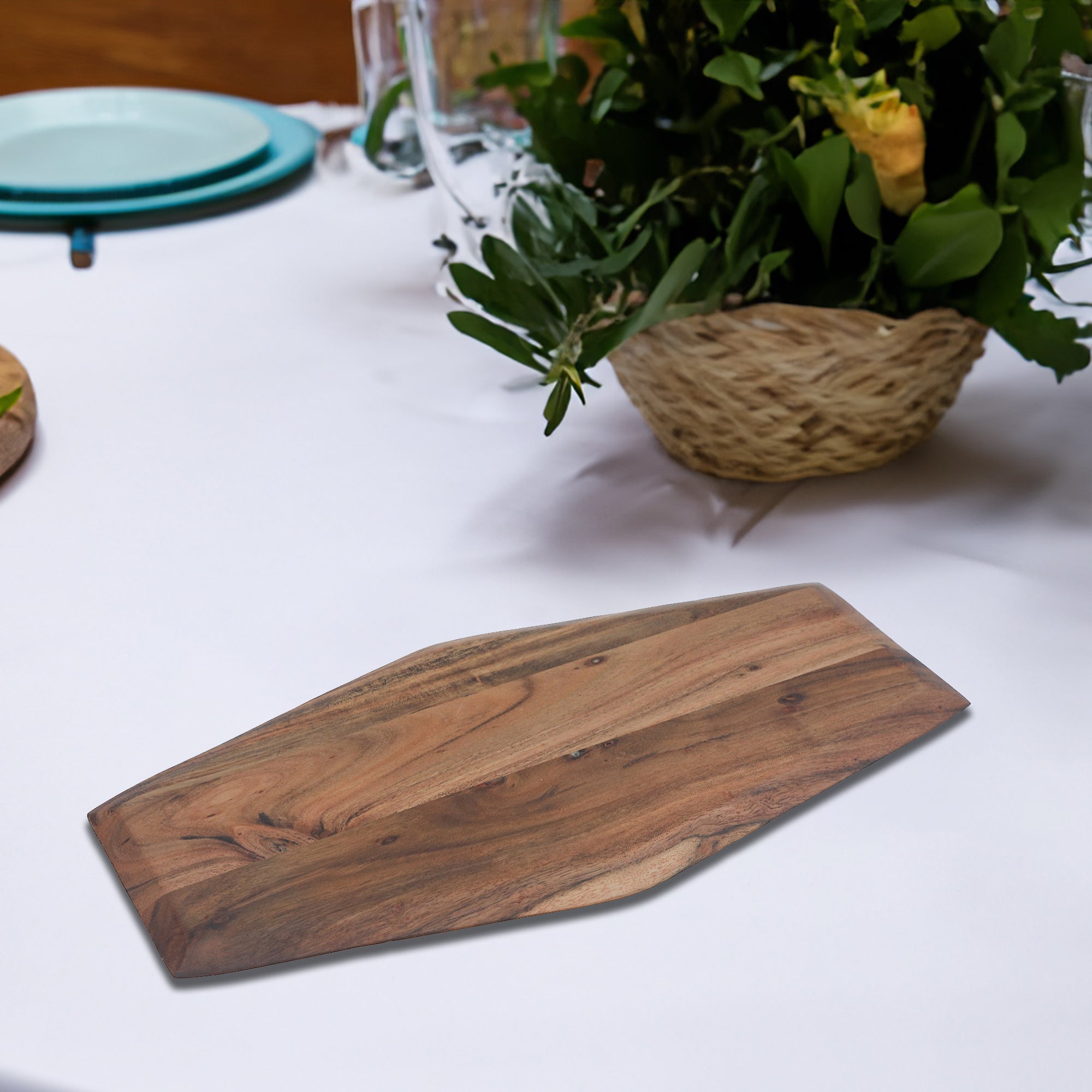 Acacia Wooden Serving Board with Tapered Edges – Kitchen Cheese or Charcuterie Board