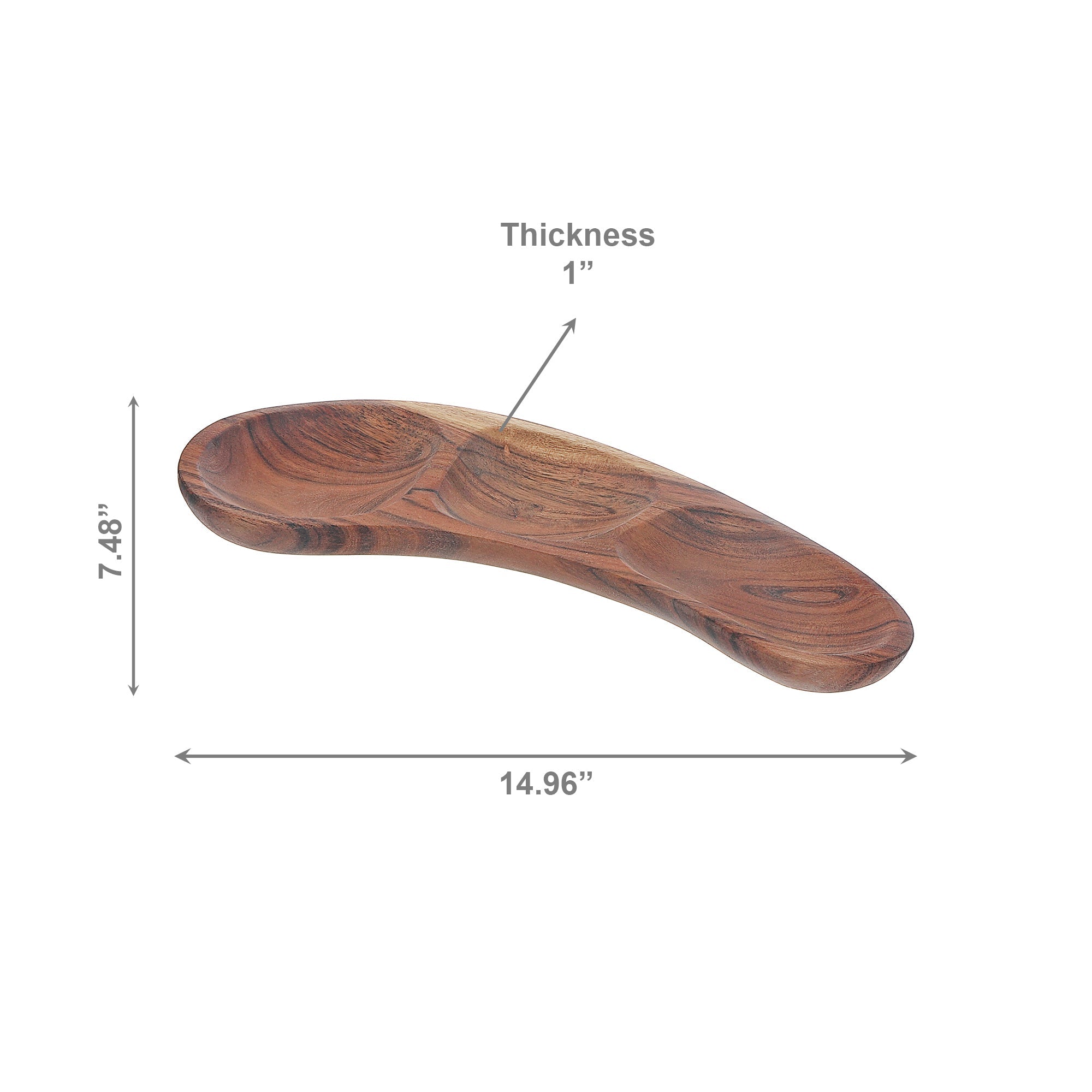 Large Acacia Wood 3-Section Serving Dish with Oiled Finish