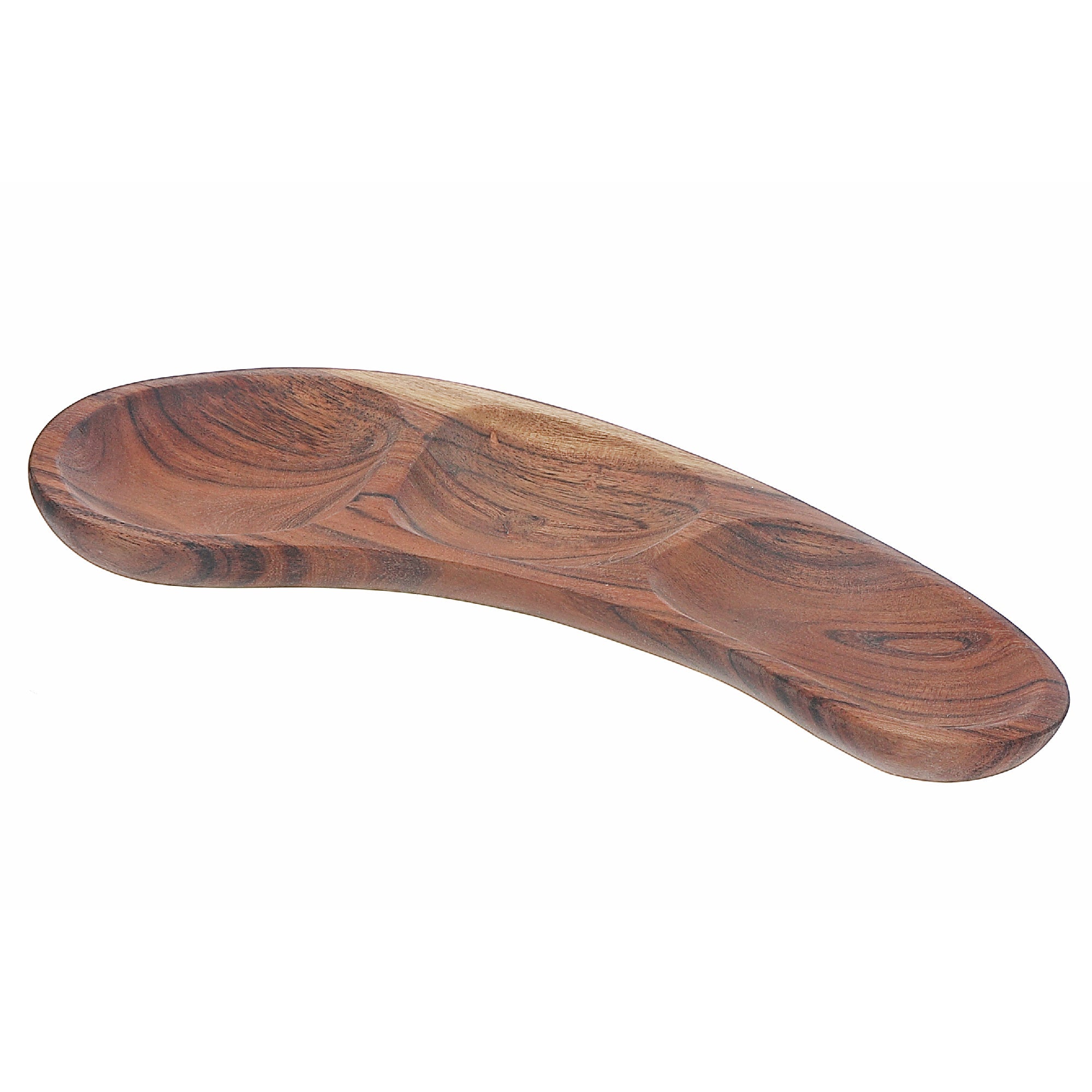 Large Acacia Wood 3-Section Serving Dish with Oiled Finish