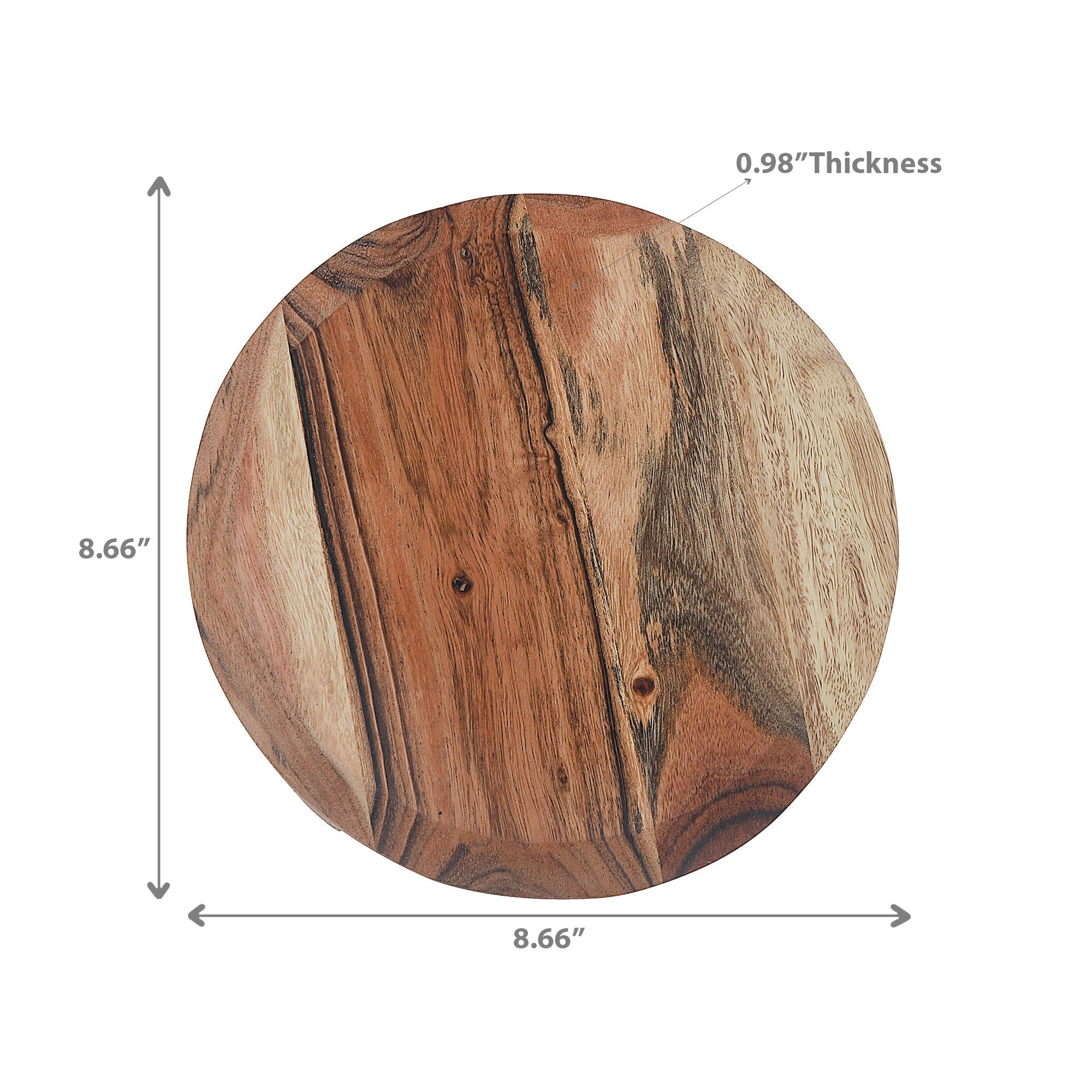 Acacia Oiled Wooden Round Beveled Edge Table Riser, Acacia Wood Table Riser, Round Beveled Edge Display Stand, Rustic Kitchen Countertop Organizer