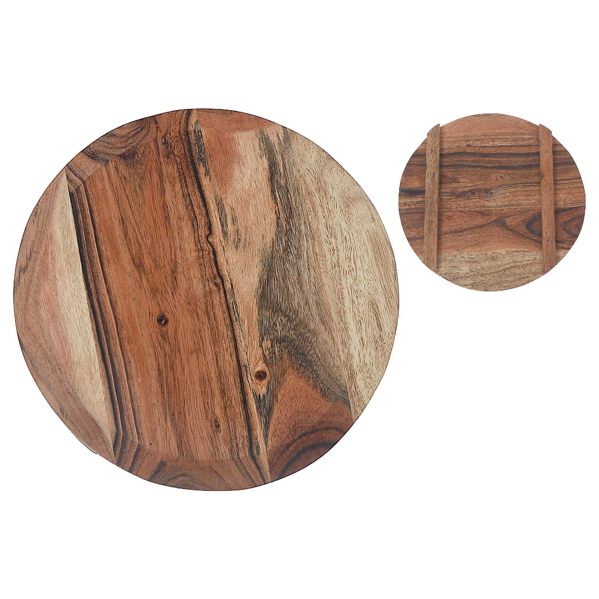 Acacia Oiled Wooden Round Beveled Edge Table Riser, Acacia Wood Table Riser, Round Beveled Edge Display Stand, Rustic Kitchen Countertop Organizer