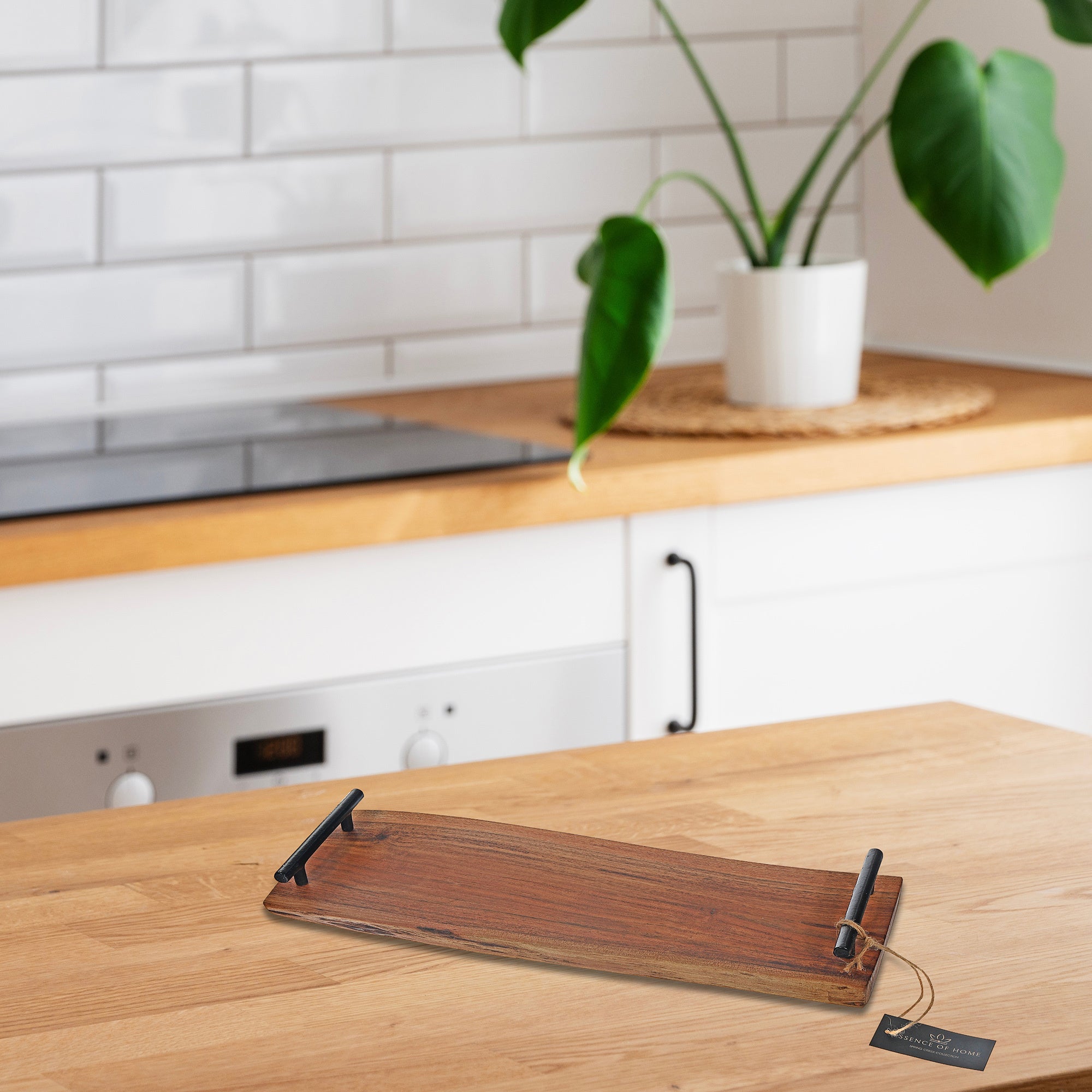 Acacia Wood Live Edge Serving Board With Iron Handles Rustic Kitchen Serving Platter
