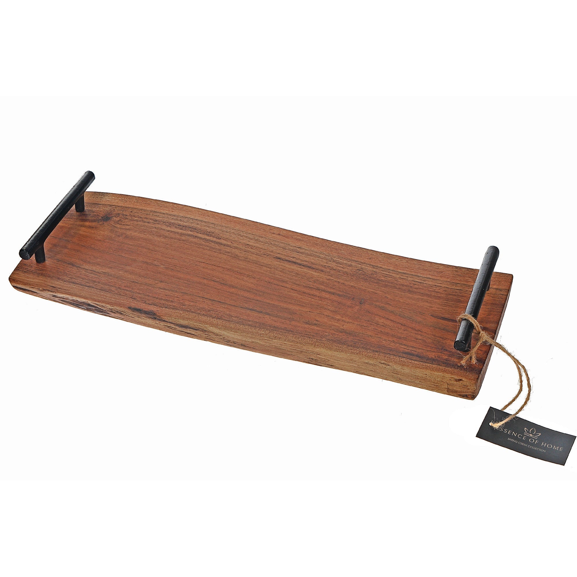 Acacia Wood Live Edge Serving Board With Iron Handles Rustic Kitchen Serving Platter