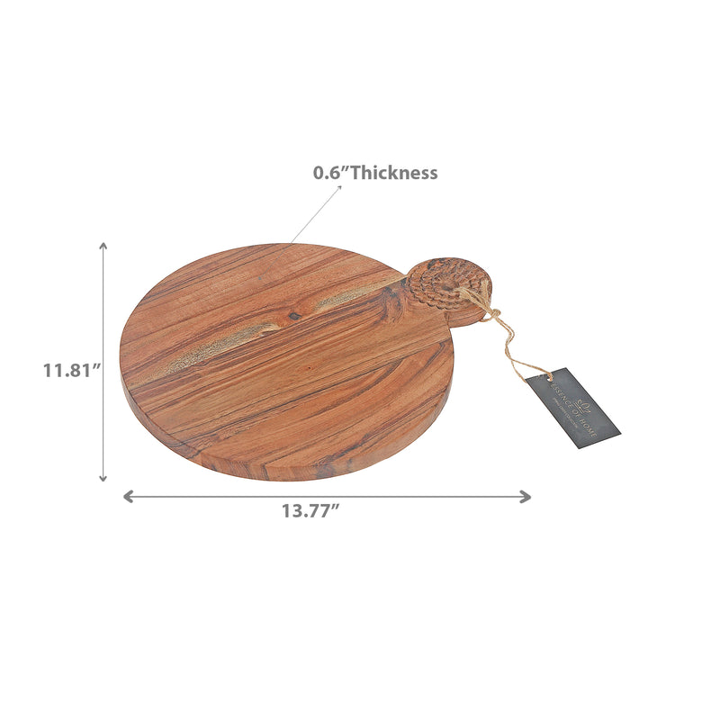 Acacia Wood Round Serving Board With Handle 14"