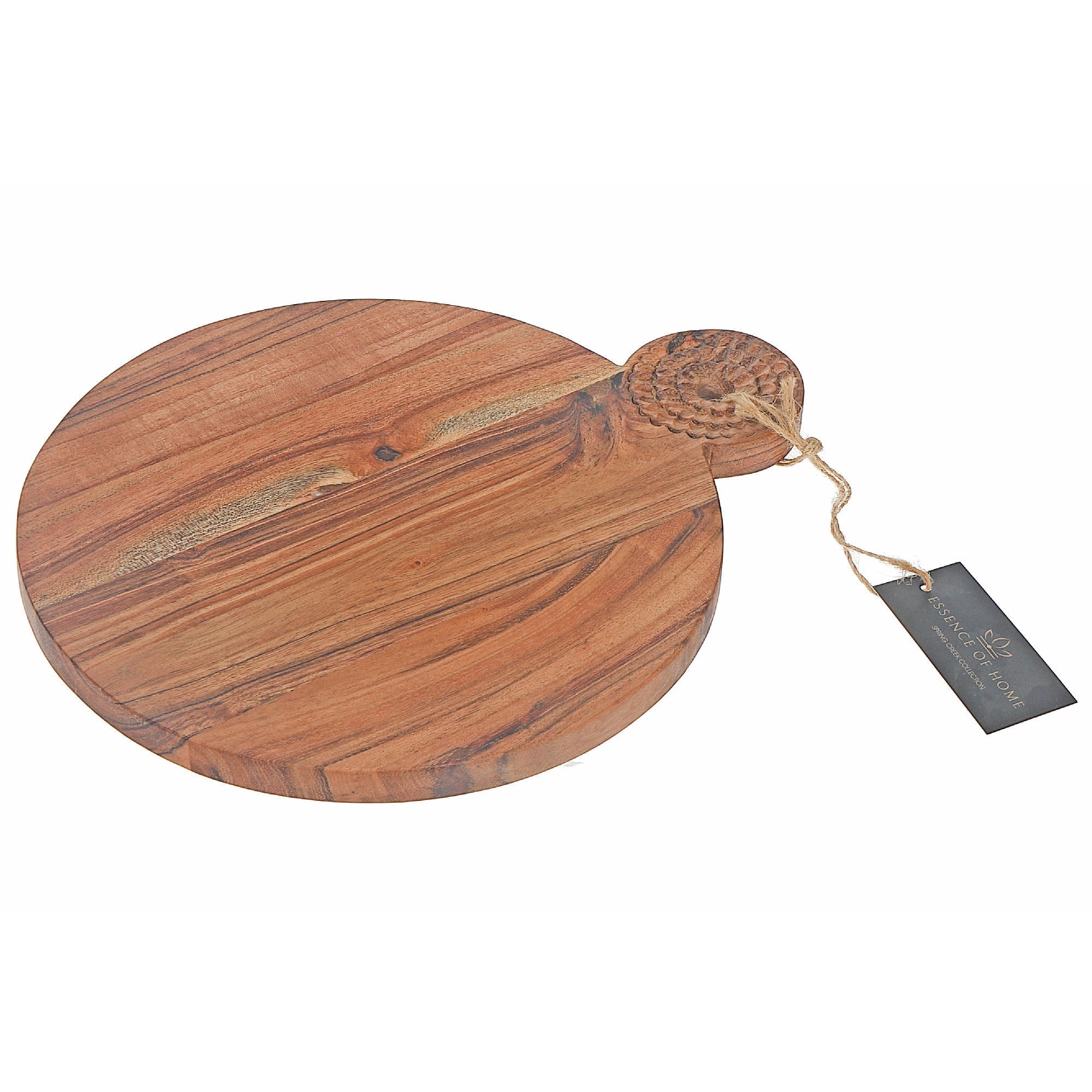 Acacia Wood Round Serving Board With Handle 14", 14 Inch Acacia Wood Serving Board, Round Charcuterie Board With Handle, Rustic Kitchen Serving Platter