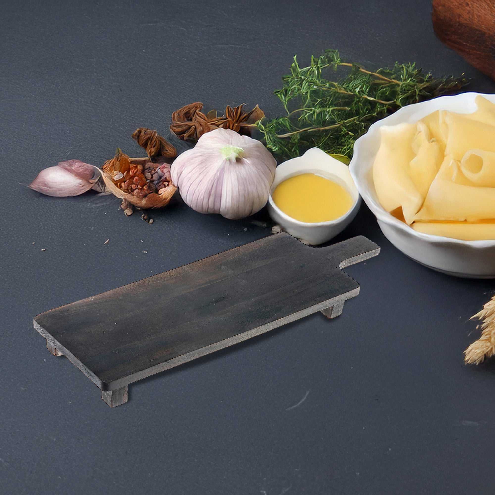 Rectangular Acacia Wood Serving Board with Stand for Entertaining