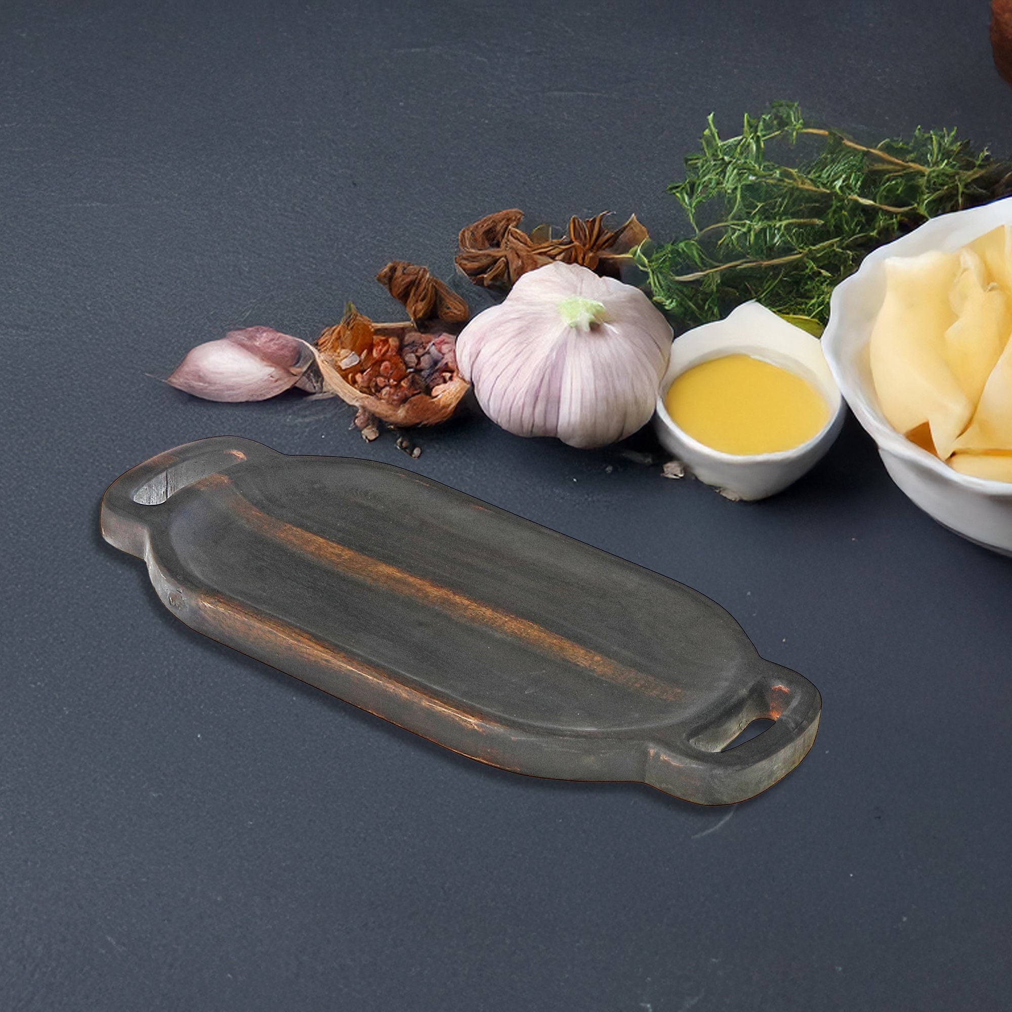 Oval Acacia Wood Serving Tray Featuring Double Handles for Easy Carrying