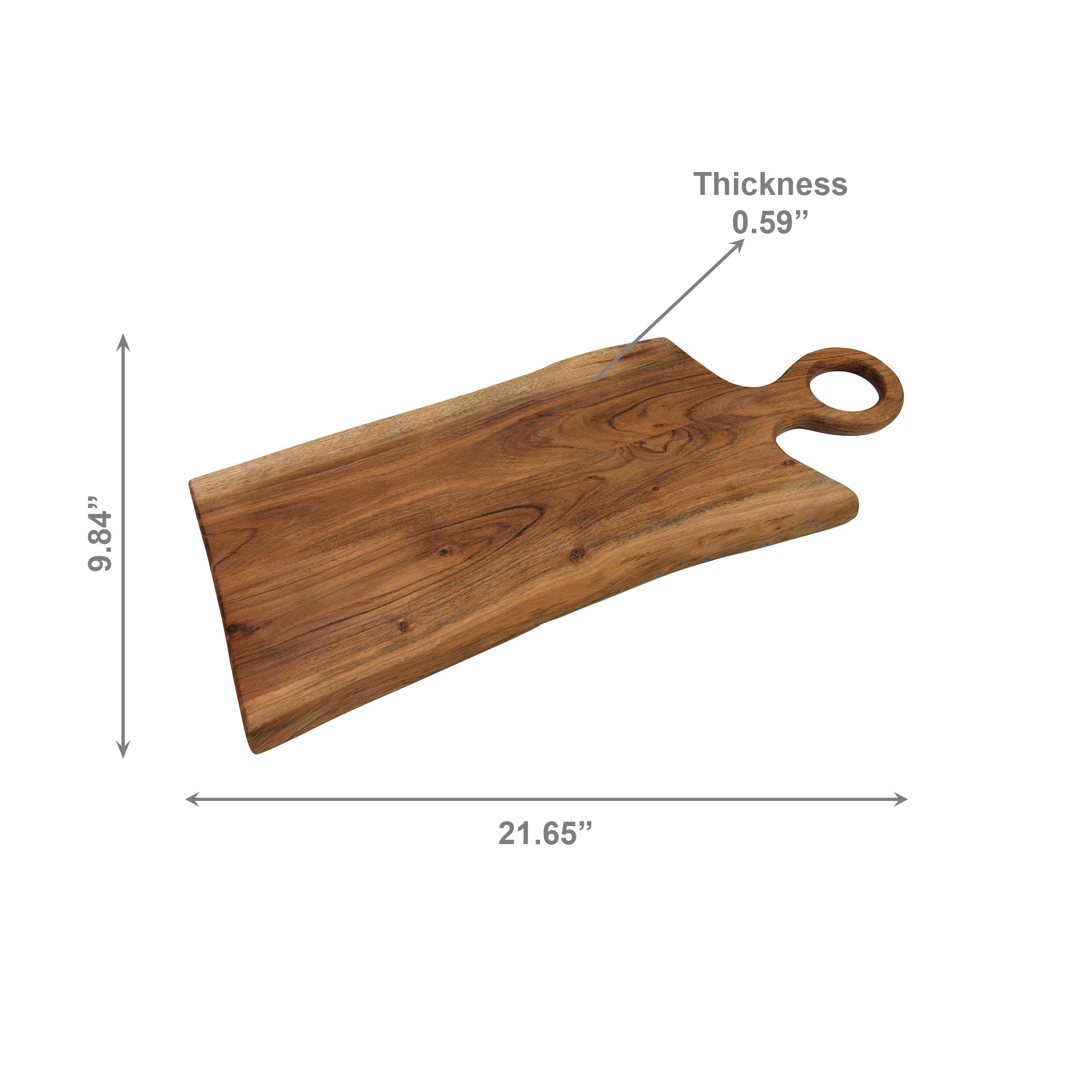 Acacia Wood Chopping Board with Live Edge and Round Handle for Kitchen Use