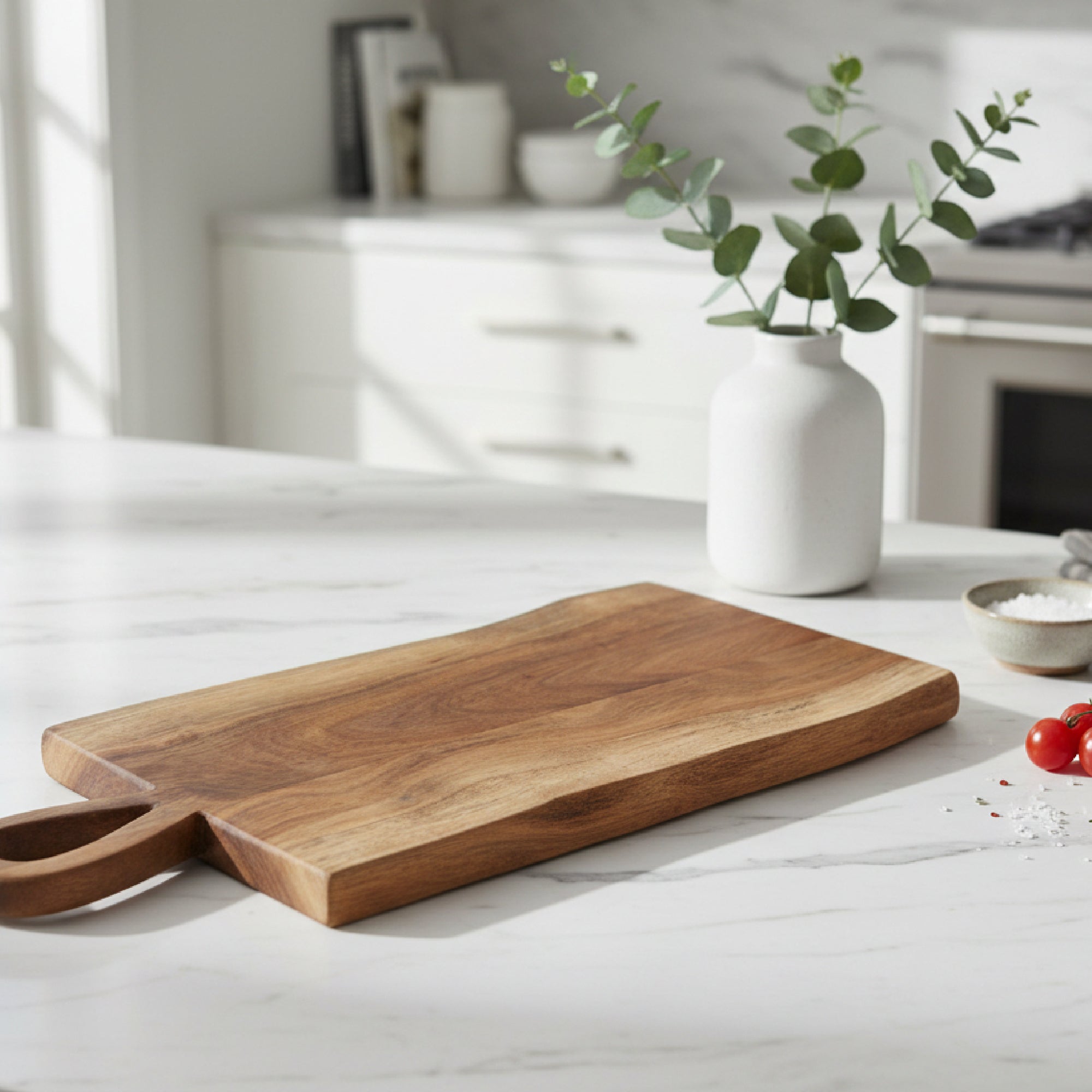 Acacia Wood Chopping Board with Live Edge and Teardrop Handle