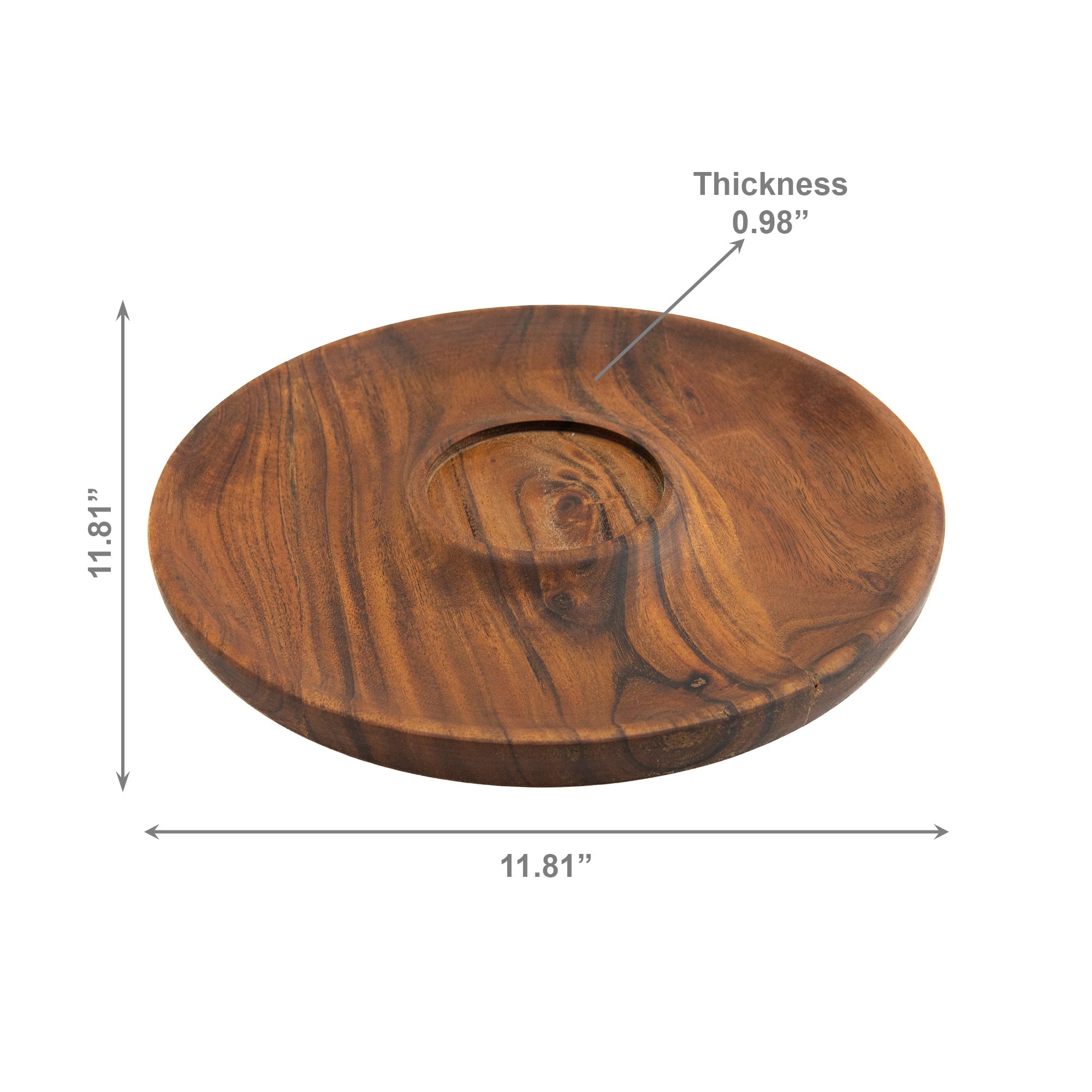 Round Acacia Wood Serving Tray with Natural Wood Grain