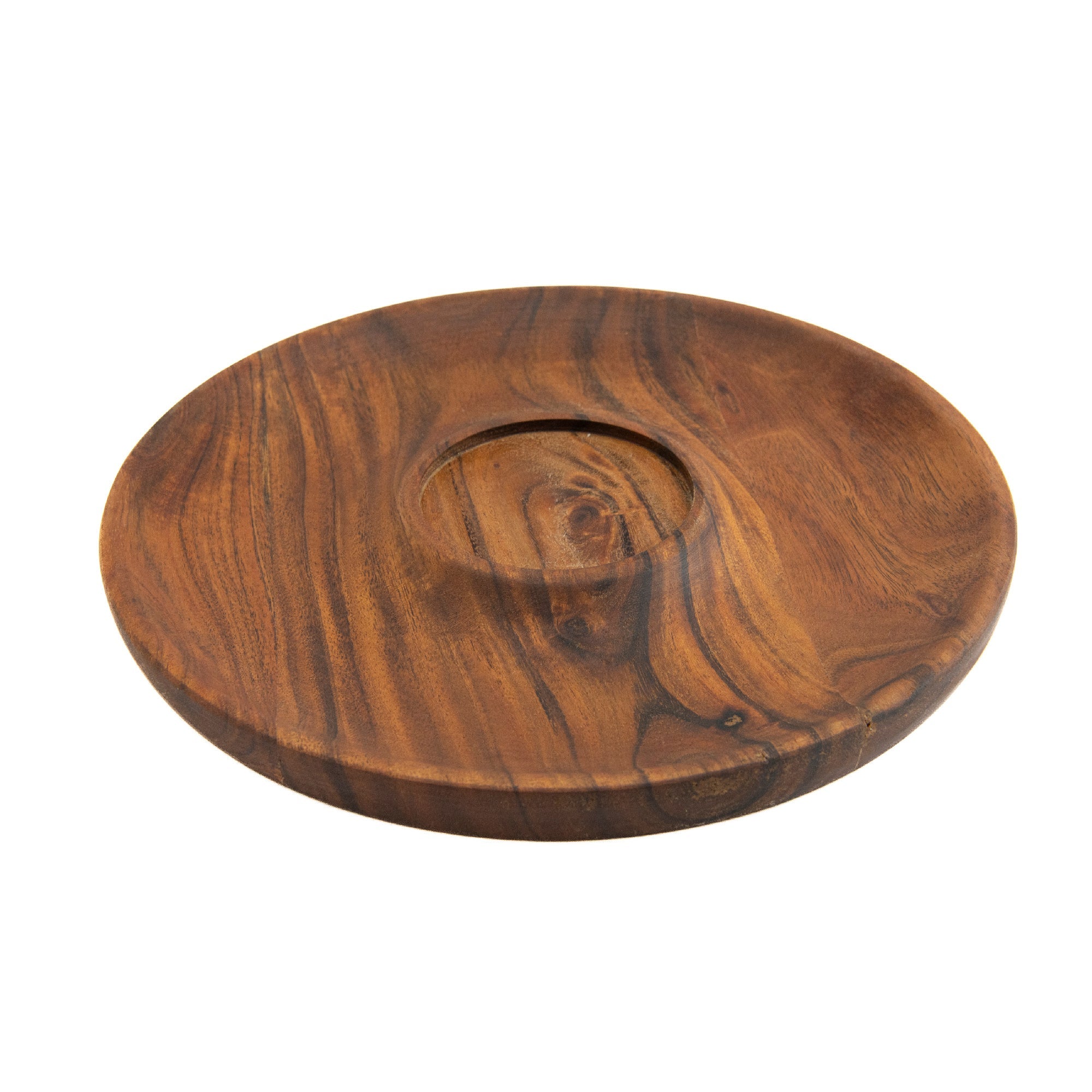 Round Acacia Wood Serving Tray with Natural Wood Grain