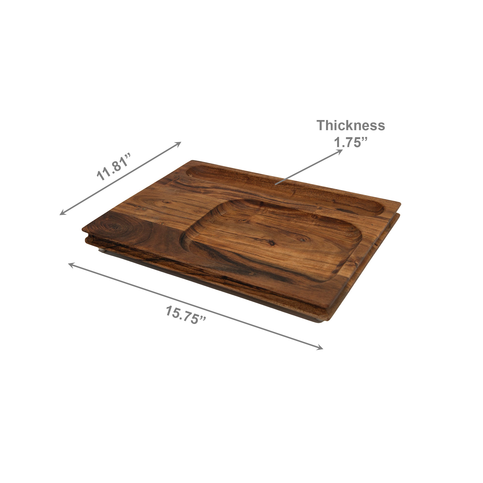 Sectioned Acacia Wood Serving Tray with Small Feet for Stability