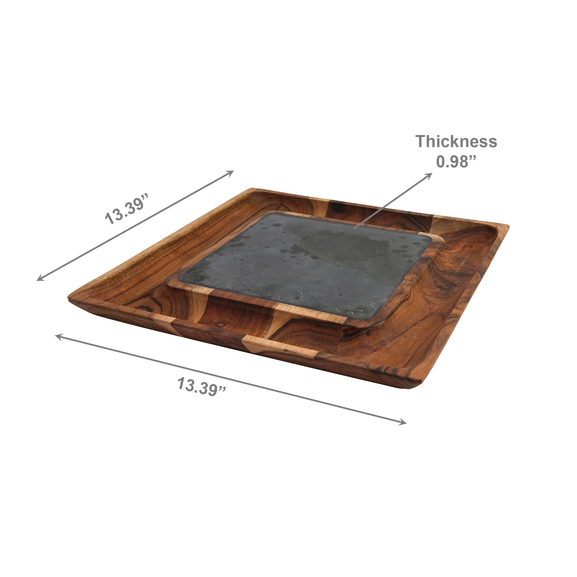 Acacia Wood Serving Tray with Slate Stone Insert for Stylish Presentation