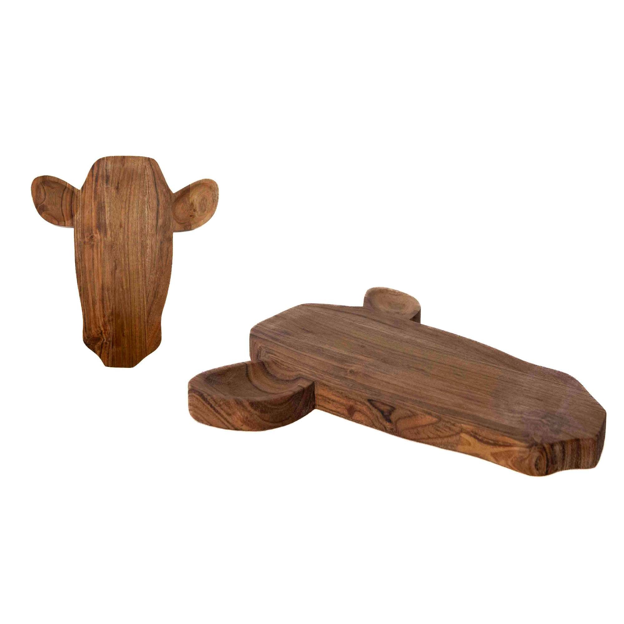 Cow Head-Shaped Acacia Wood Decorative Serving Board