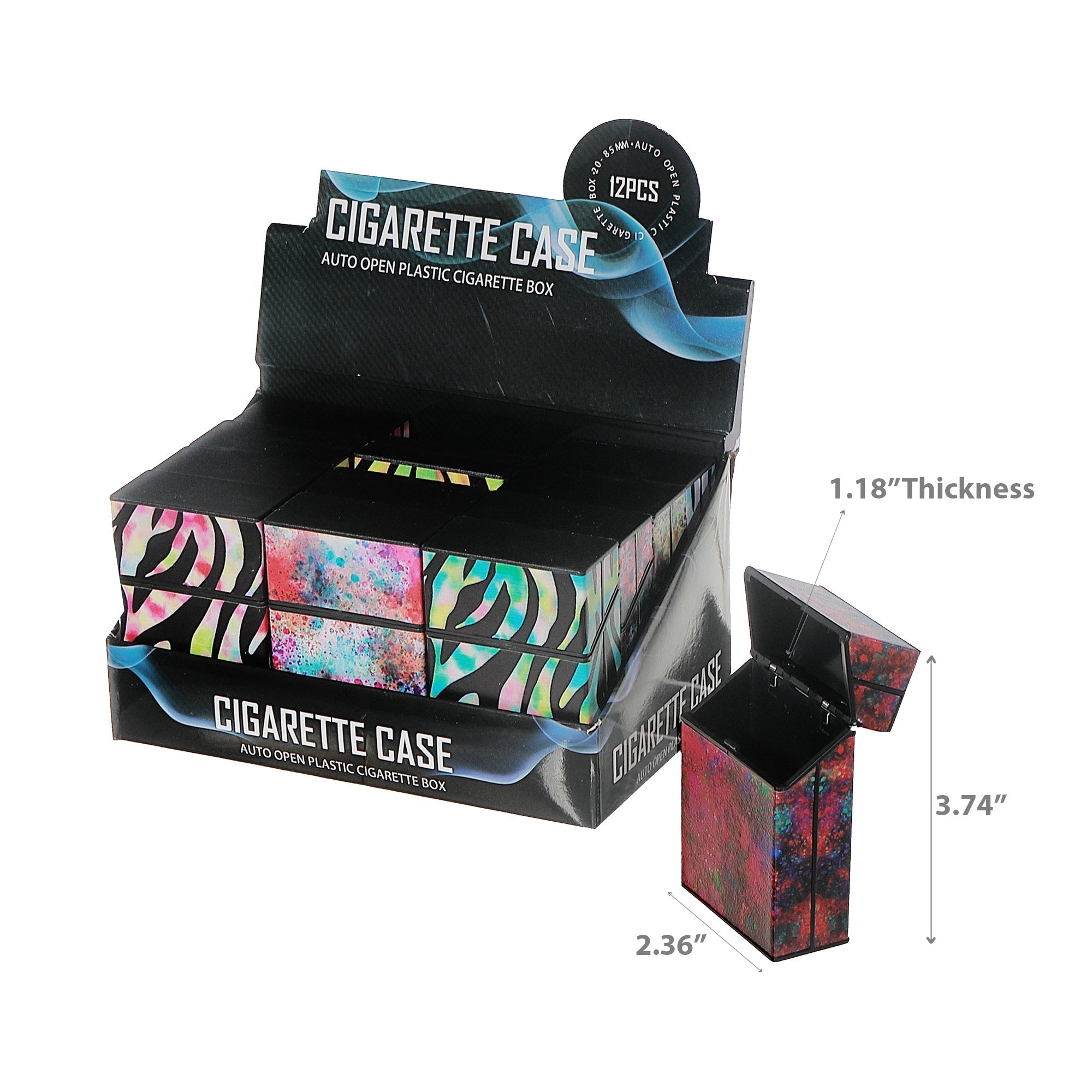 Plastic Cigarette Case Assorted Designs Set of 12 Slim Protective Pocket Case
