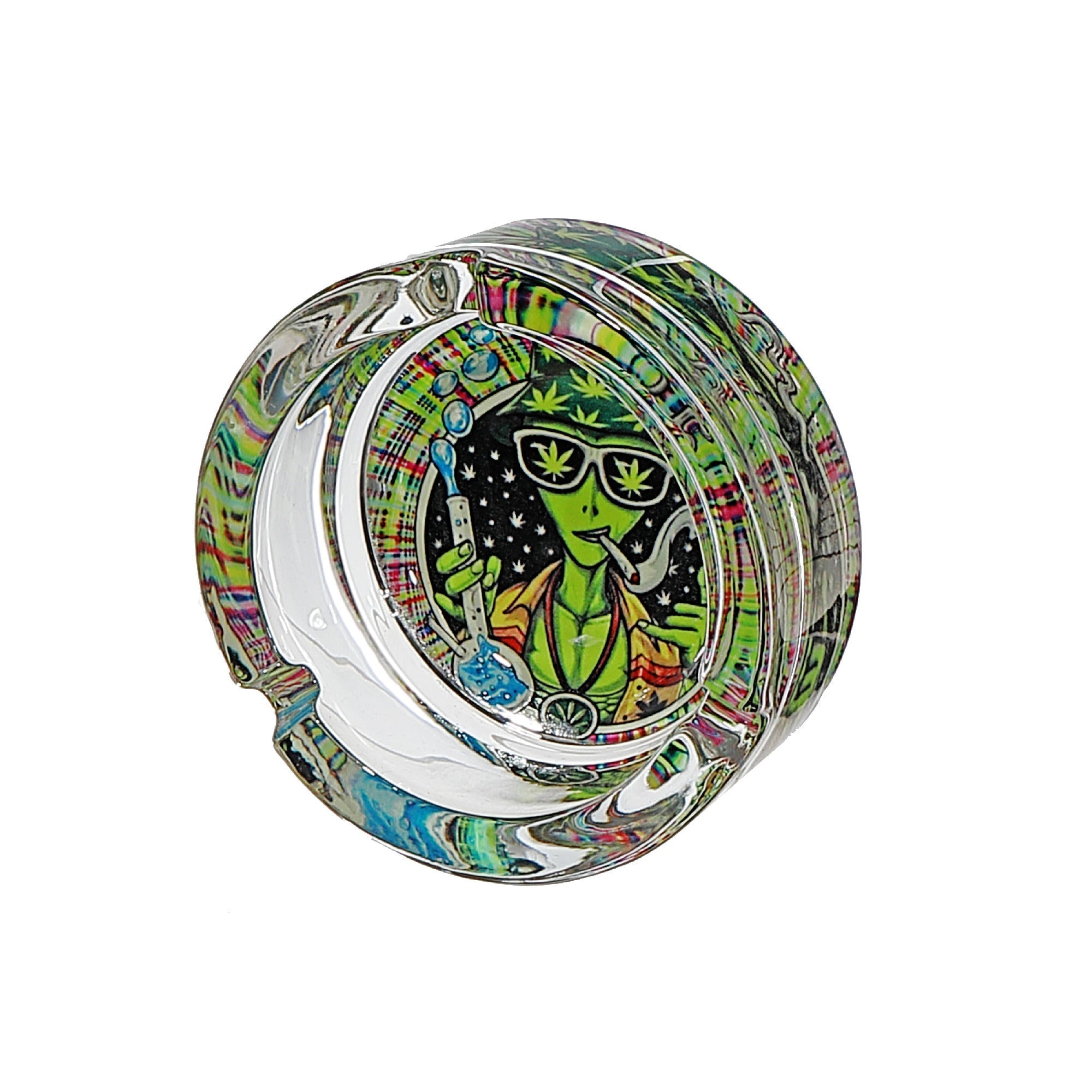 Glow in the Dark Glass Ashtray Assorted Designs Set of 6 Indoor Outdoor Smoking Accessory