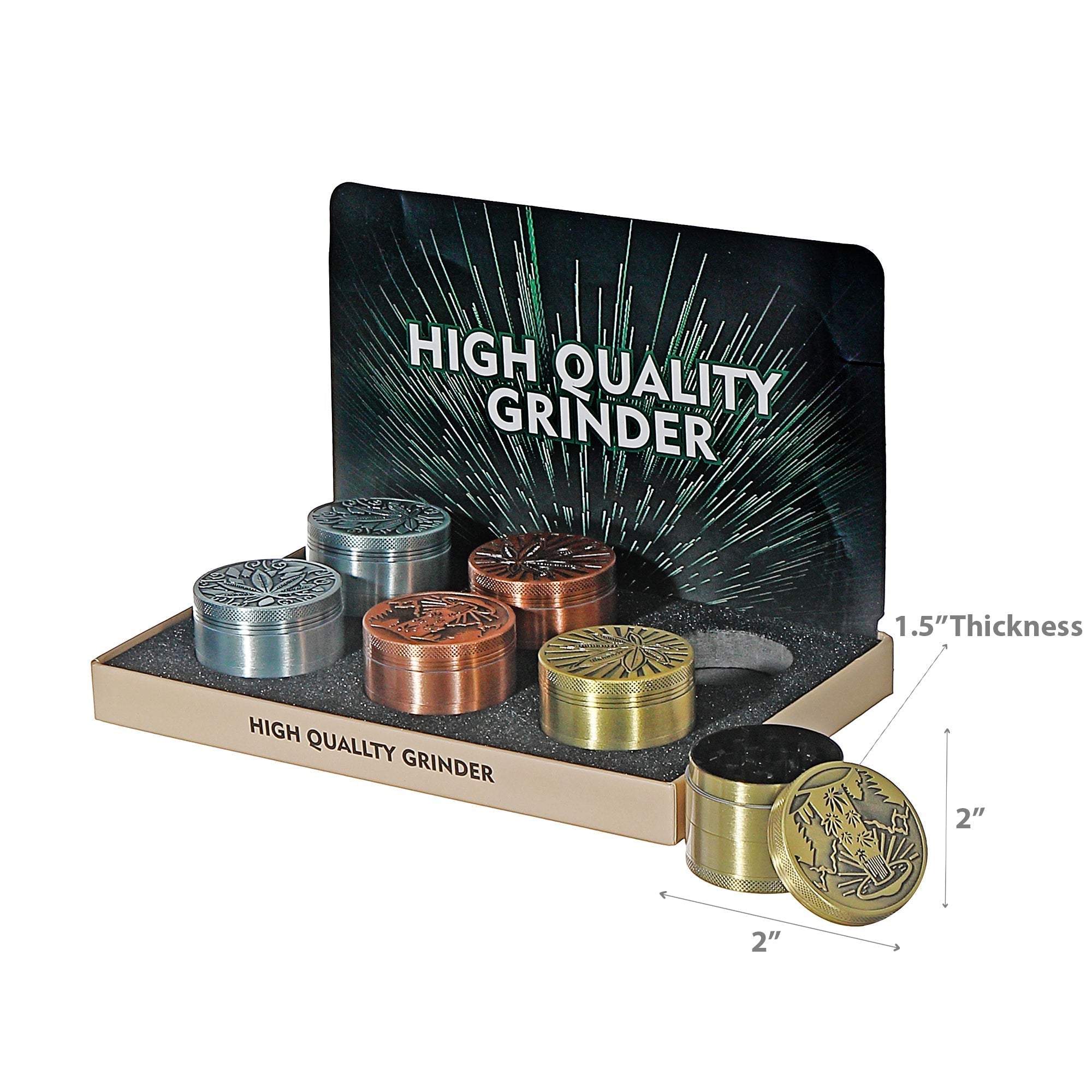 Metal Herb Grinder Assorted Designs Set of 6 Durable Aluminum Spice Crusher