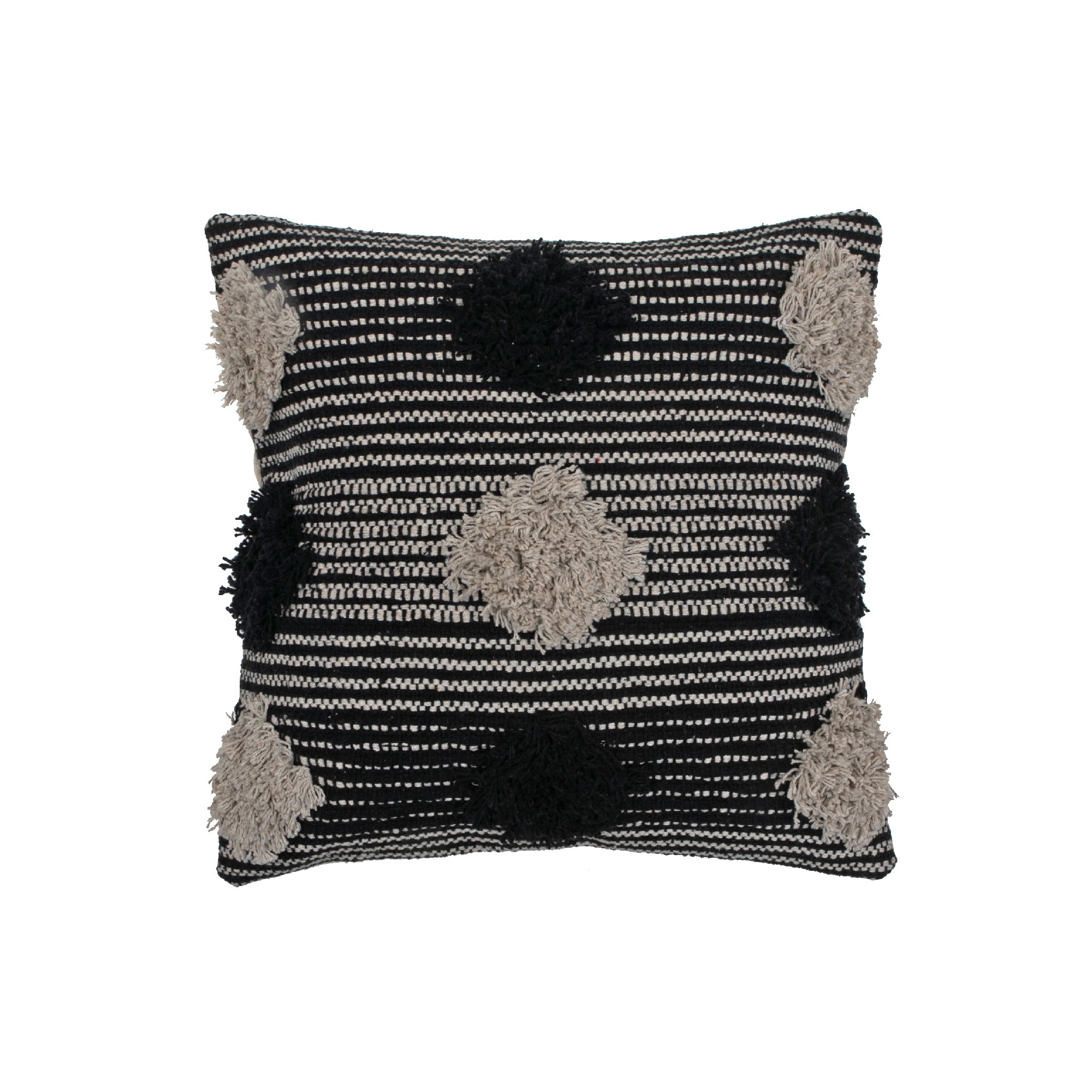 Cotton Handwoven Cushion Pompom Design - Set of 2 Decorative Throw Pillow