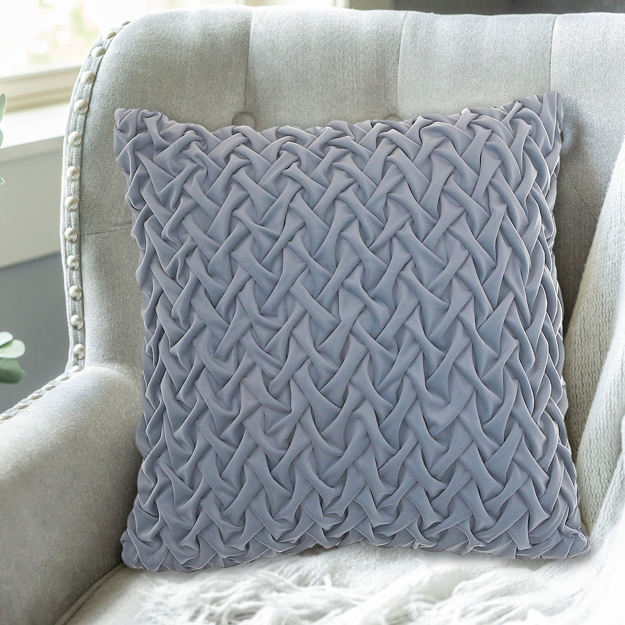Monica Braided Cushion Blue Grey Set Of 2, 18 X 18 Inch, Decorative Throw Pillow