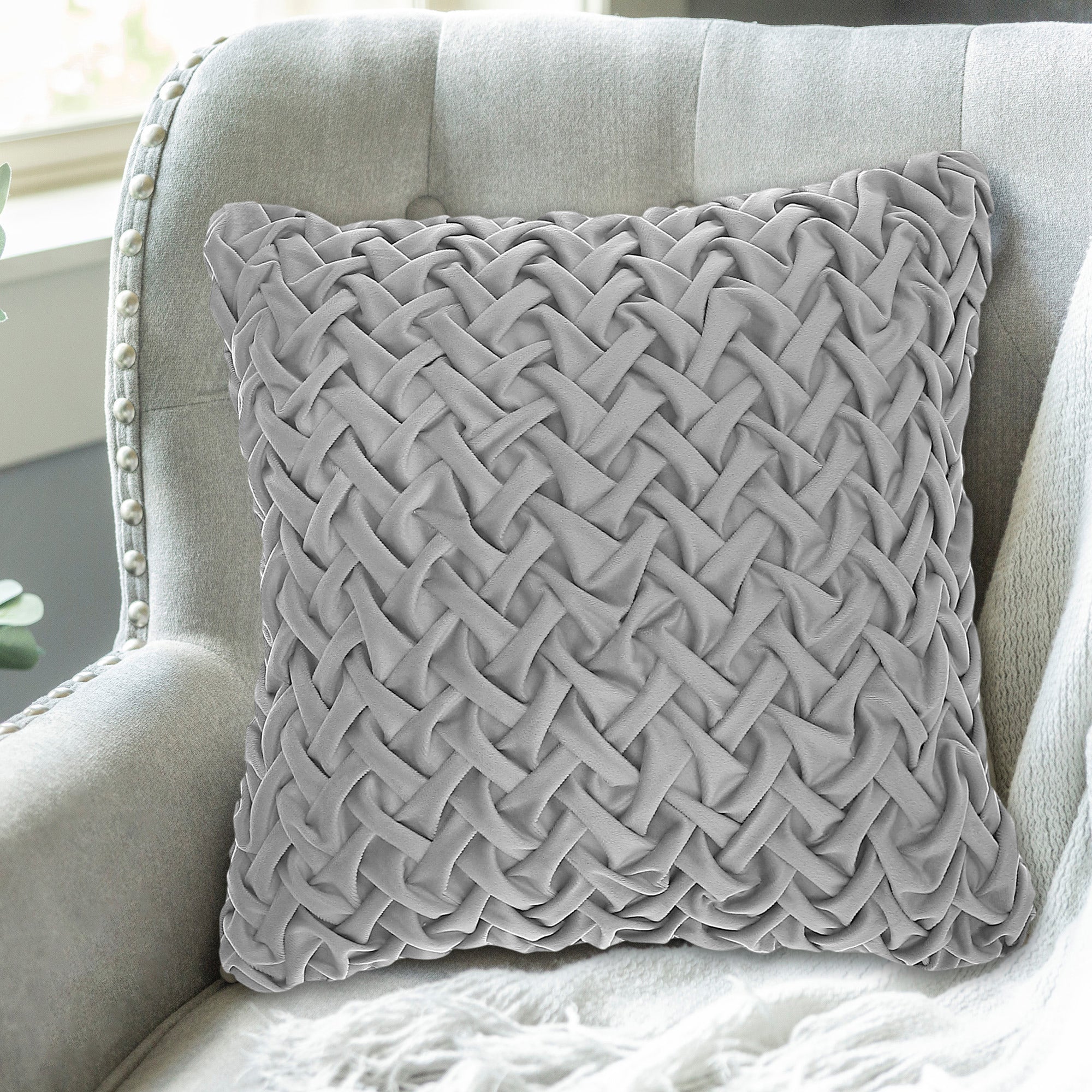 Monica Braided Cushion Grey Set Of 2, 18 X 18 Inch, Decorative Throw Pillow