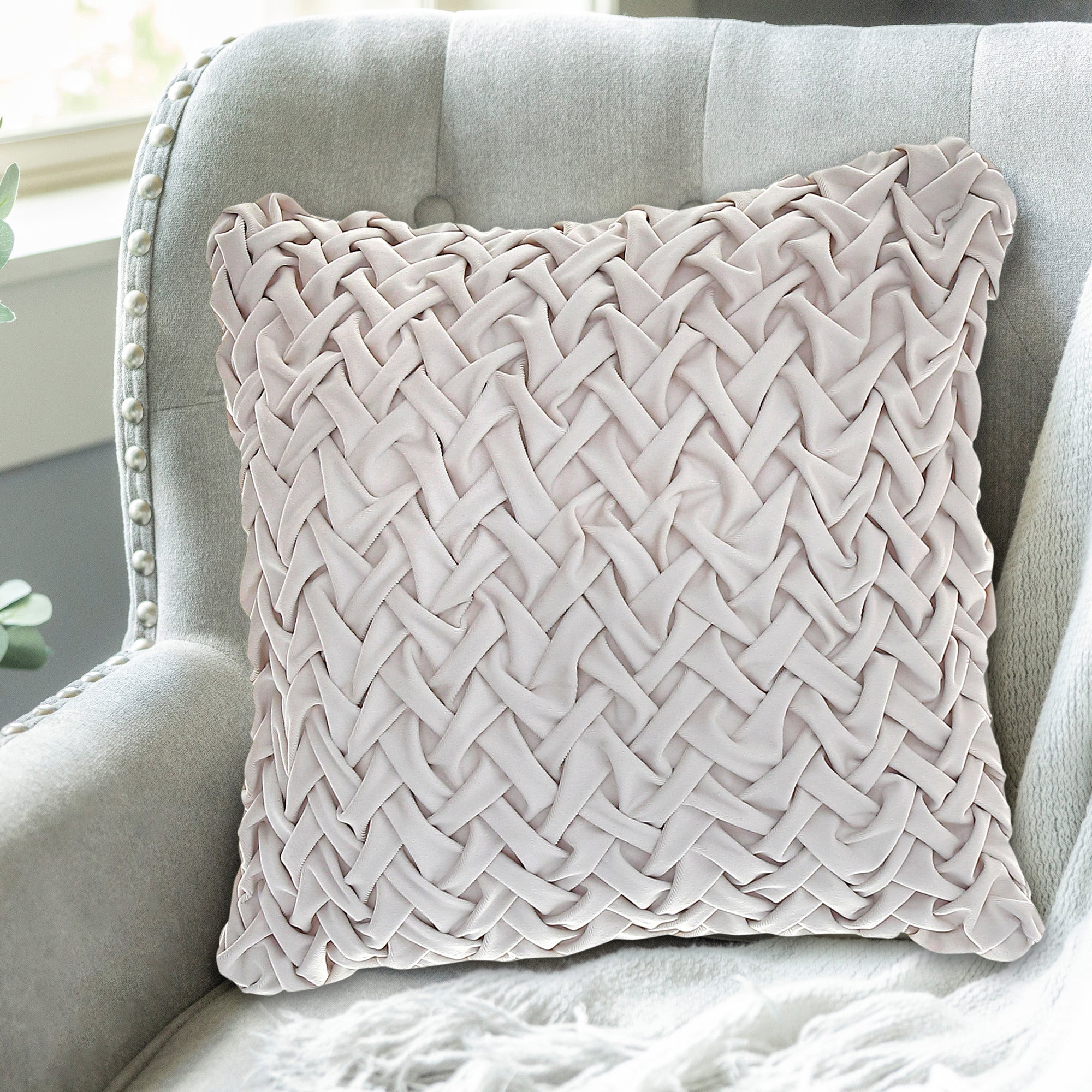 Monica Braided Cushion Ivory Set Of 2, 18 X 18 Inch, Decorative Throw Pillow