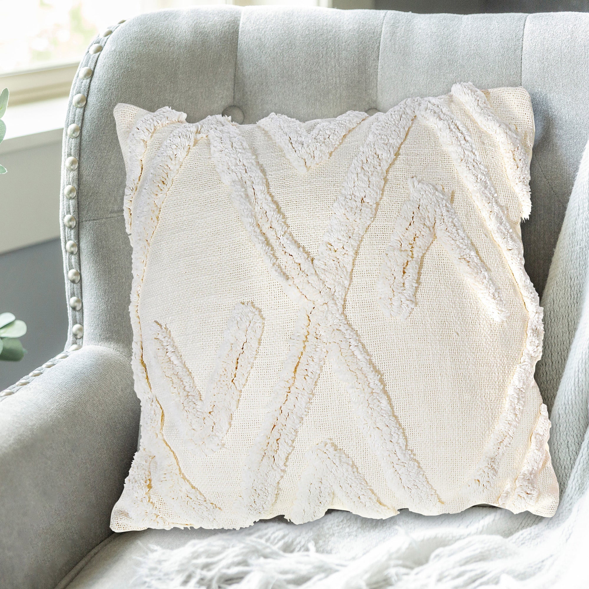 Slub Cotton Ivory Cushion Arrow Set Of 2, 18 X 18 Inch, Decorative Throw Pillow