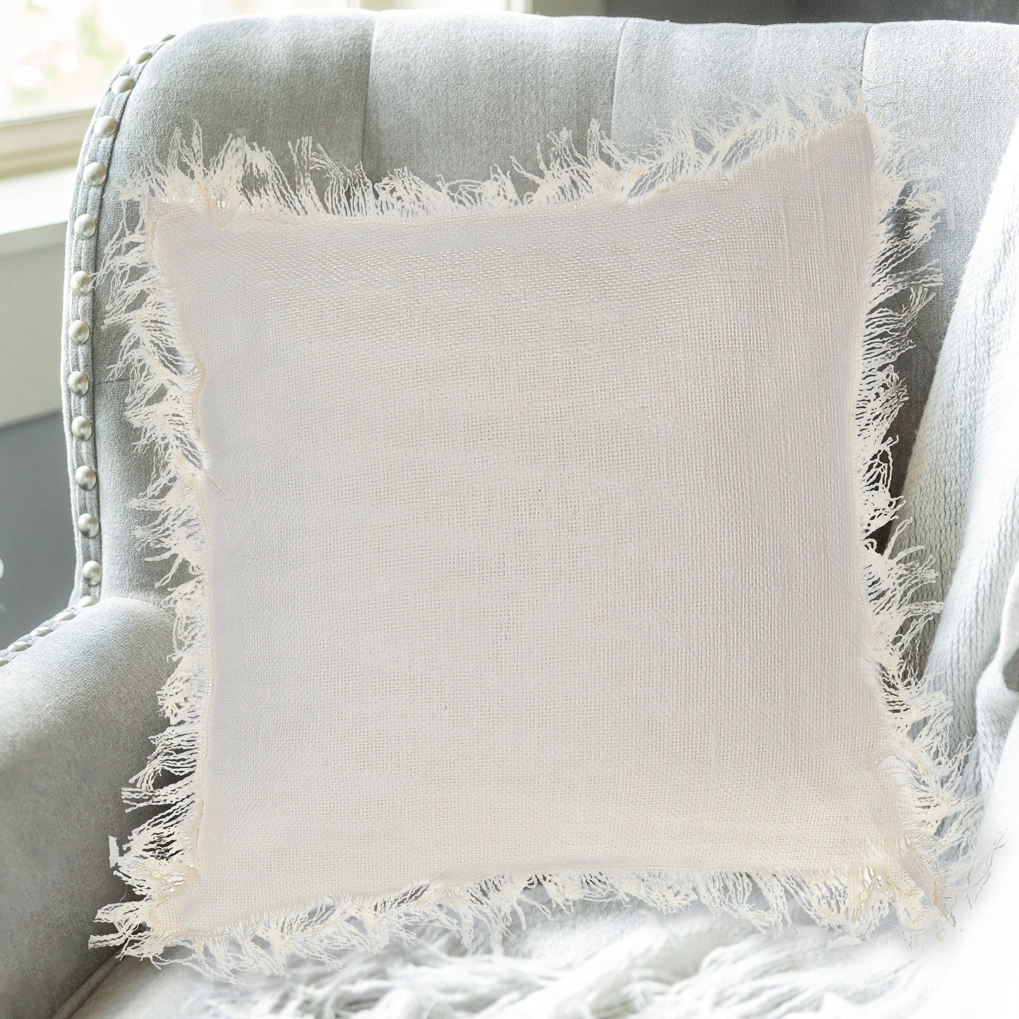 Slub Cotton Ivory Cushion Chloe Set Of 2, 18 X 18 Inch, Decorative Throw Pillow