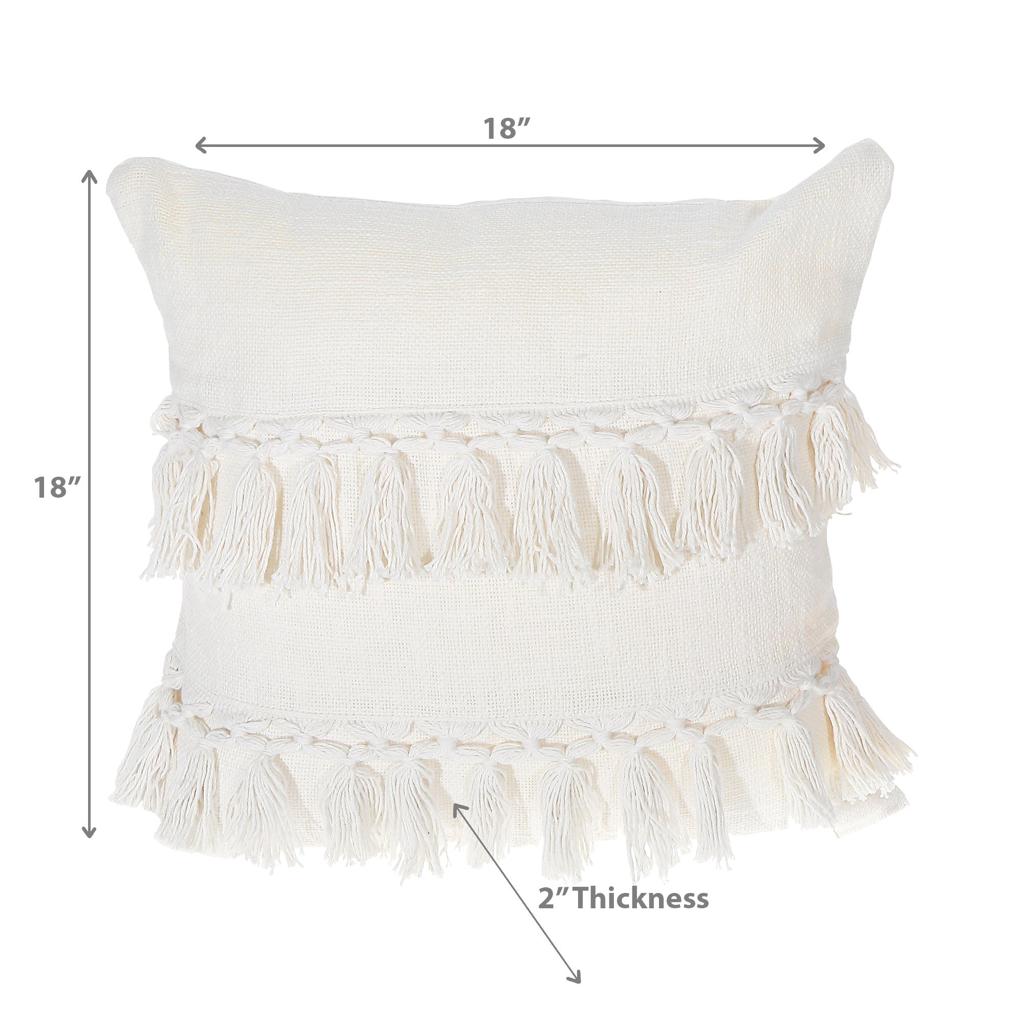 Slub Cotton Ivory Fringe Cushion Emma 18 X 18 - Set of 2