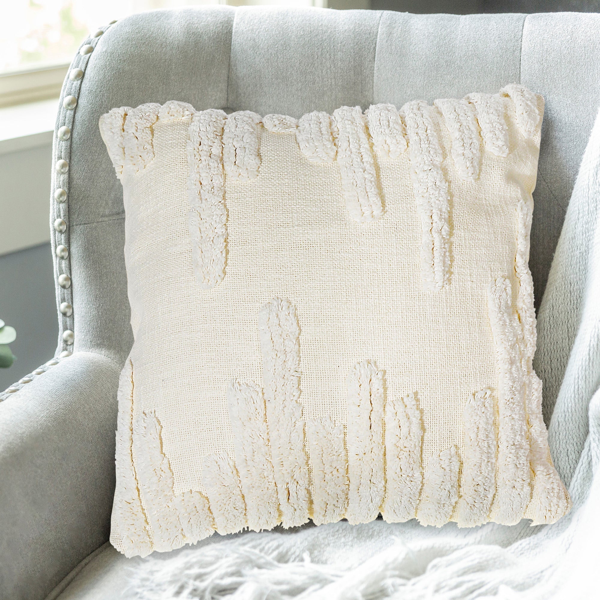 Slub Cotton Ivory Cushion Speed Set Of 2, 18 X 18 Inch, Decorative Throw Pillow, Home Accent