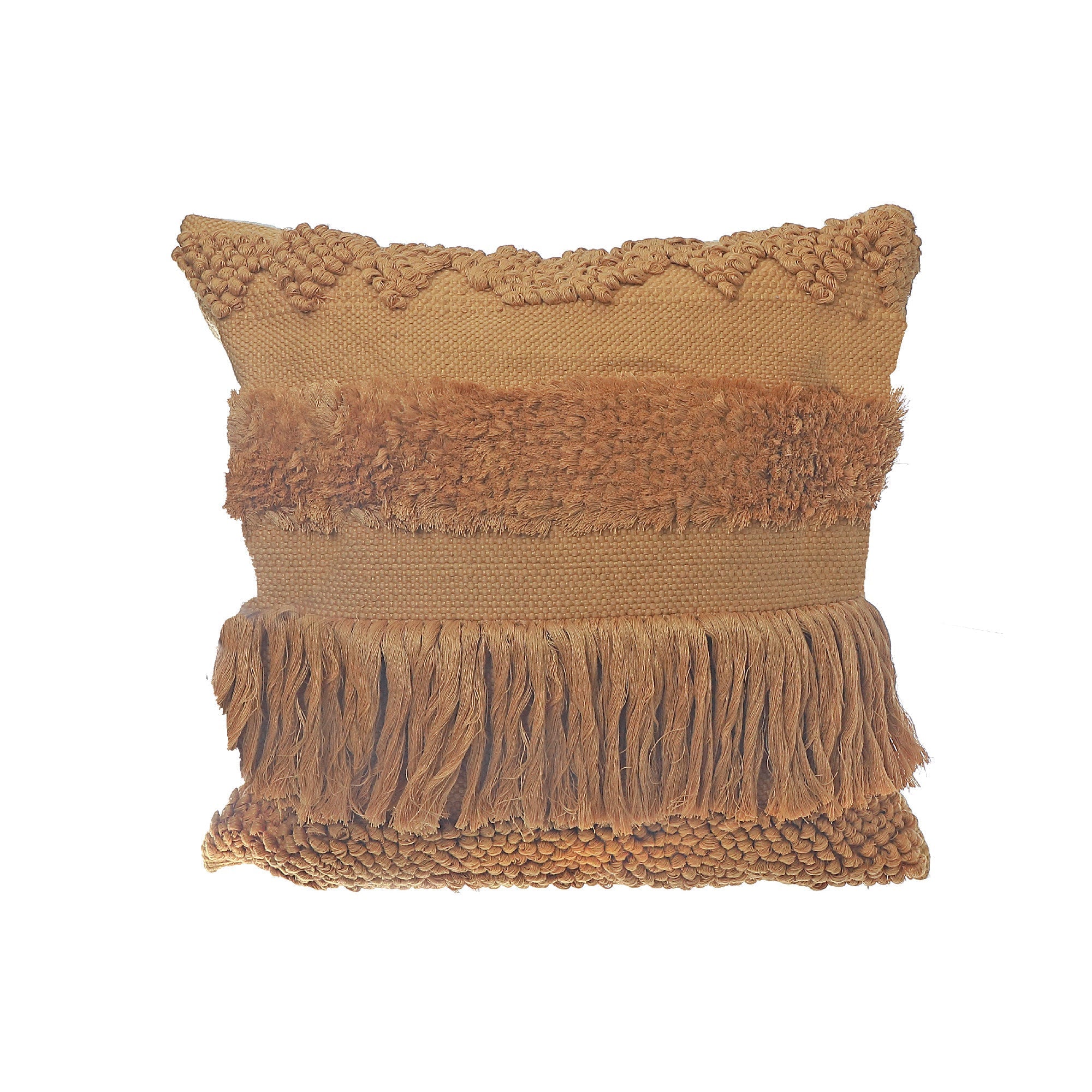 Camel Handloom Fringe Cushion Set of 2 – Decorative Throw Pillow, Home Decor