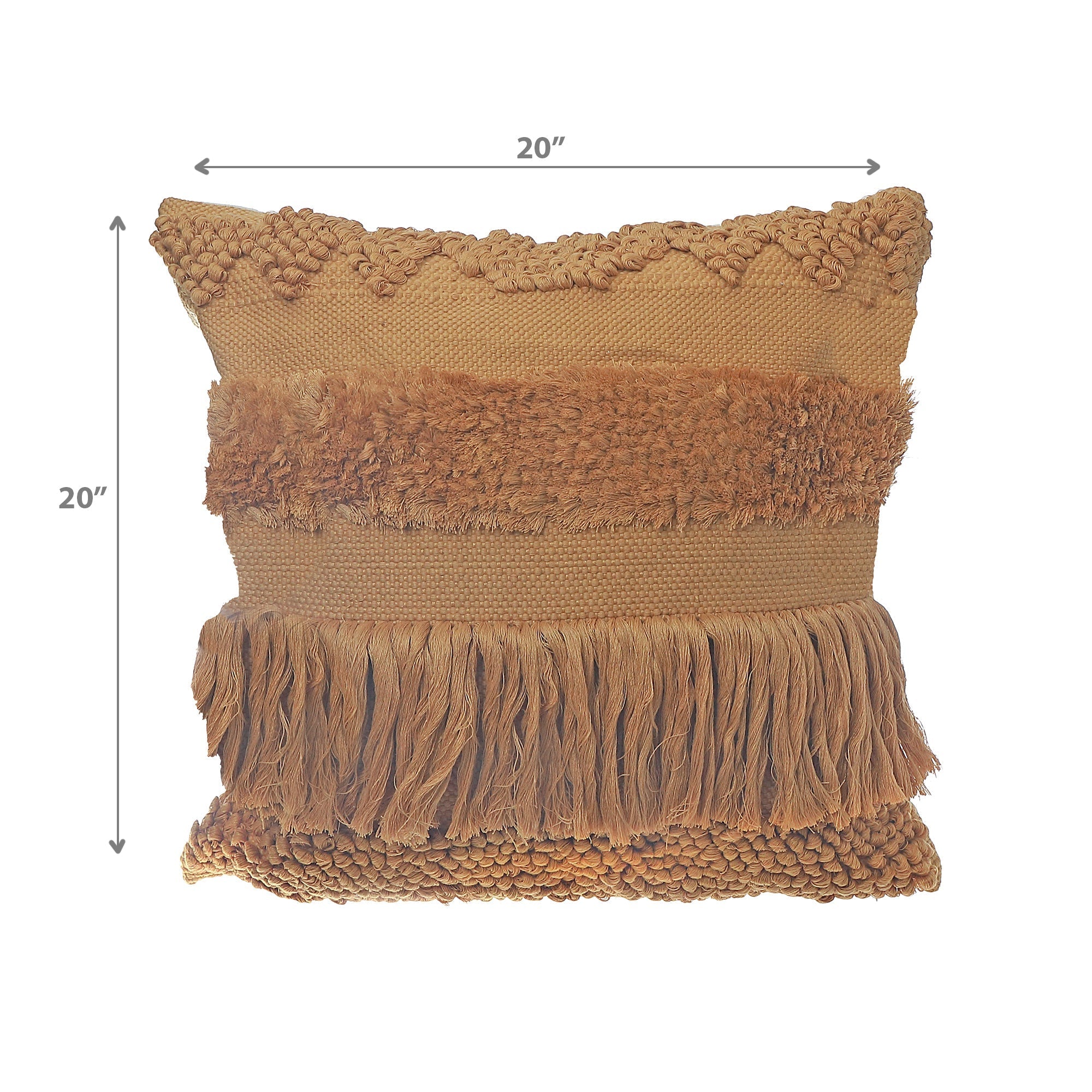 Camel Handloom Fringe Cushion Set of 2 – Decorative Throw Pillow, Home Decor