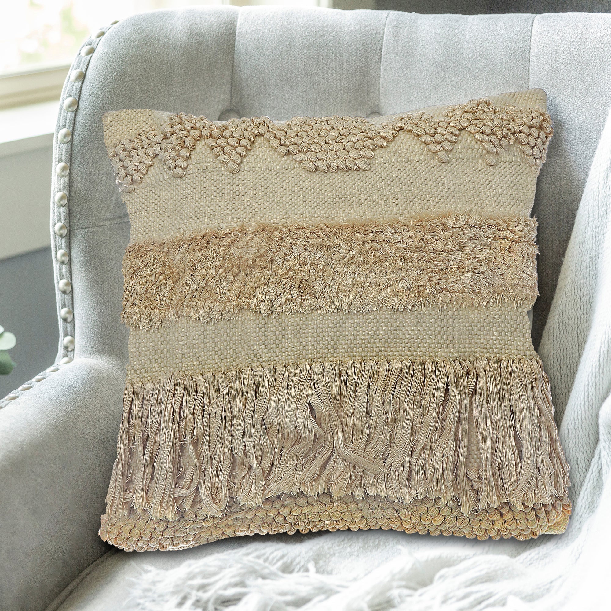 Lemon Handloom Fringe Cushion Set of 2 – Decorative Throw Pillow, Home Decor