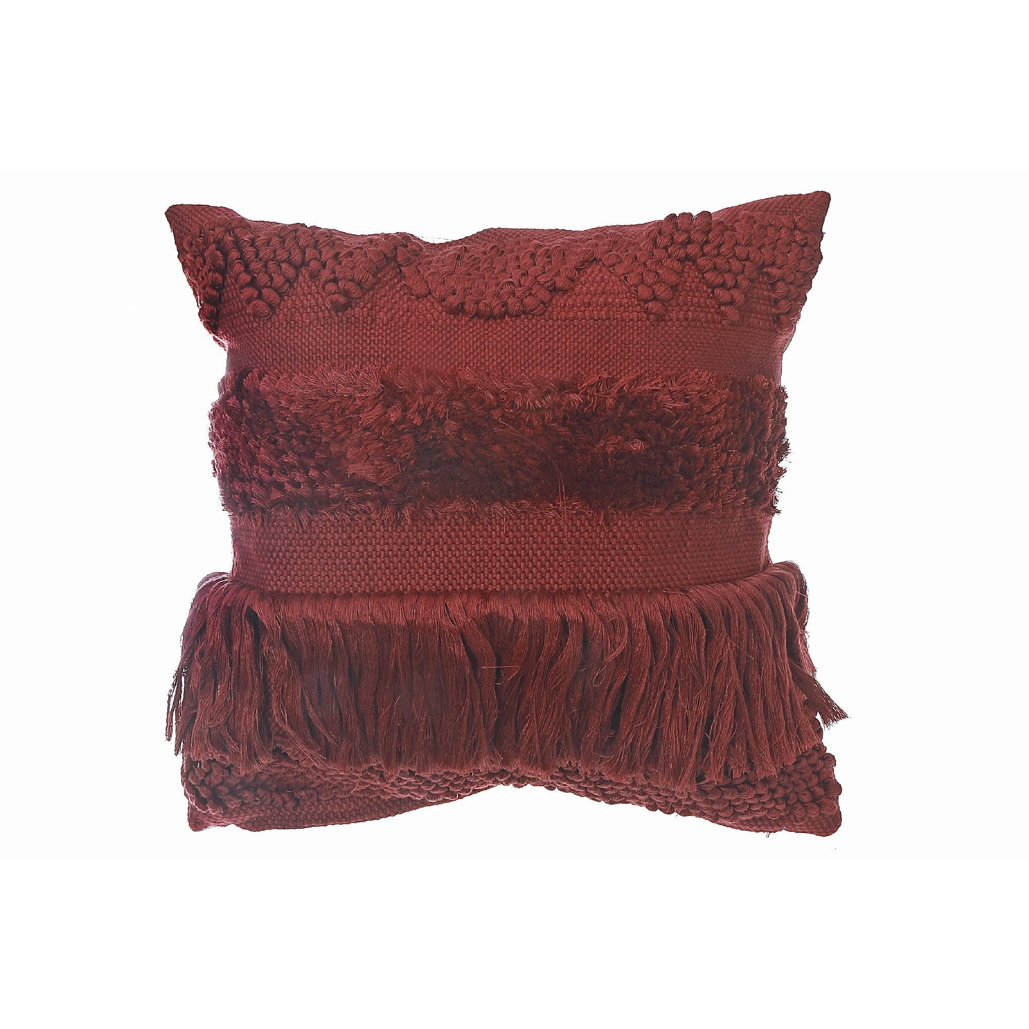 Maroon Handloom Fringe Cushion Set of 2 – Decorative Throw Pillow, Home Decor