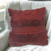 Maroon Handloom Fringe Cushion Set of 2 – Decorative Throw Pillow, Home Decor
