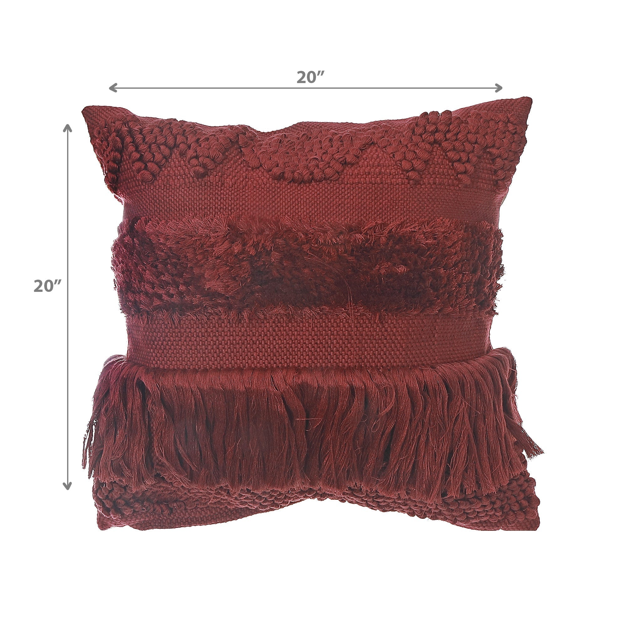 Maroon Handloom Fringe Cushion Set of 2 – Decorative Throw Pillow, Home Decor